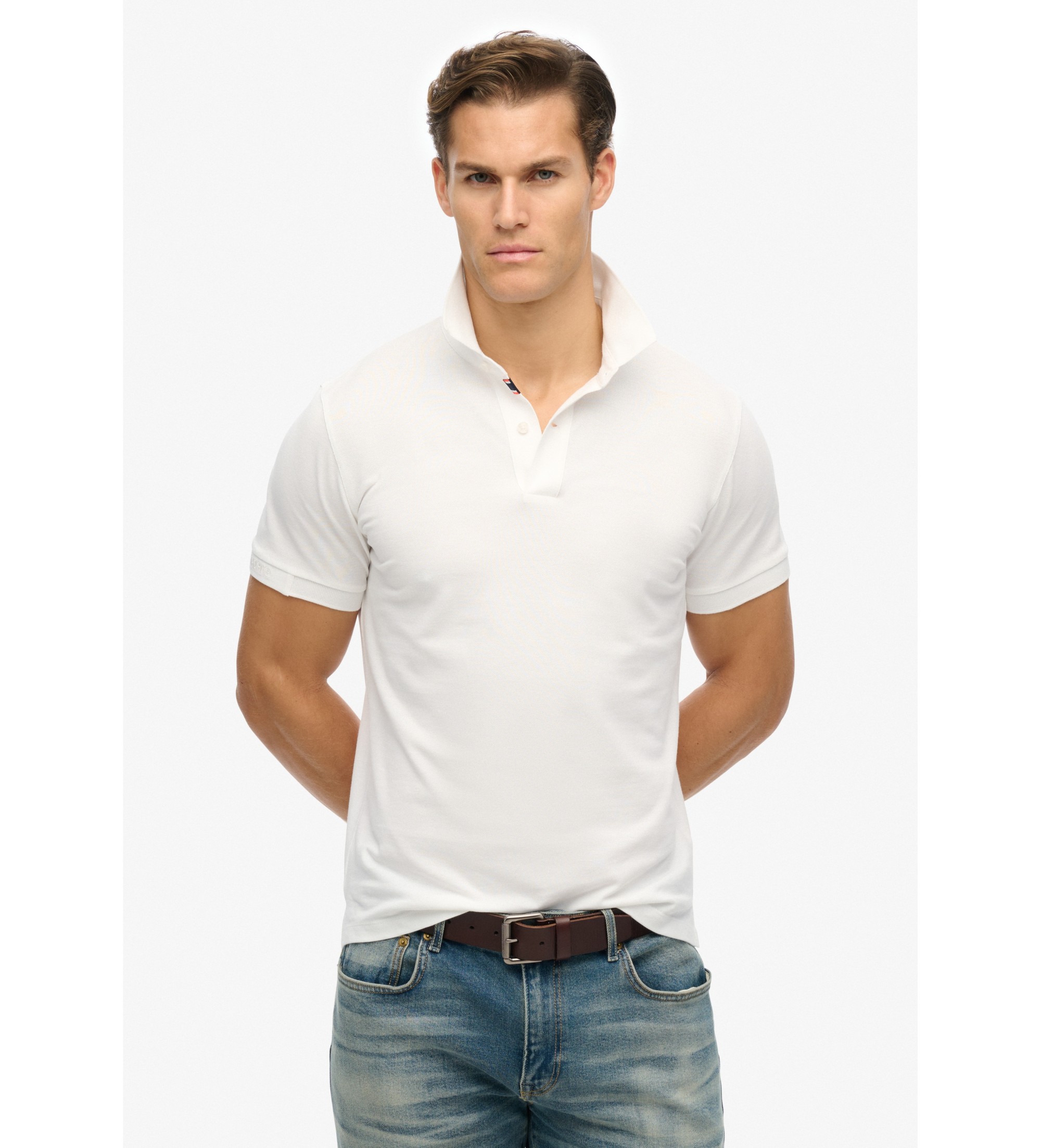 Superdry für Herren. M1110438A Weißes Piqué-Poloshirt von City (XL), Lässig, Baumwolle, Kurzarm