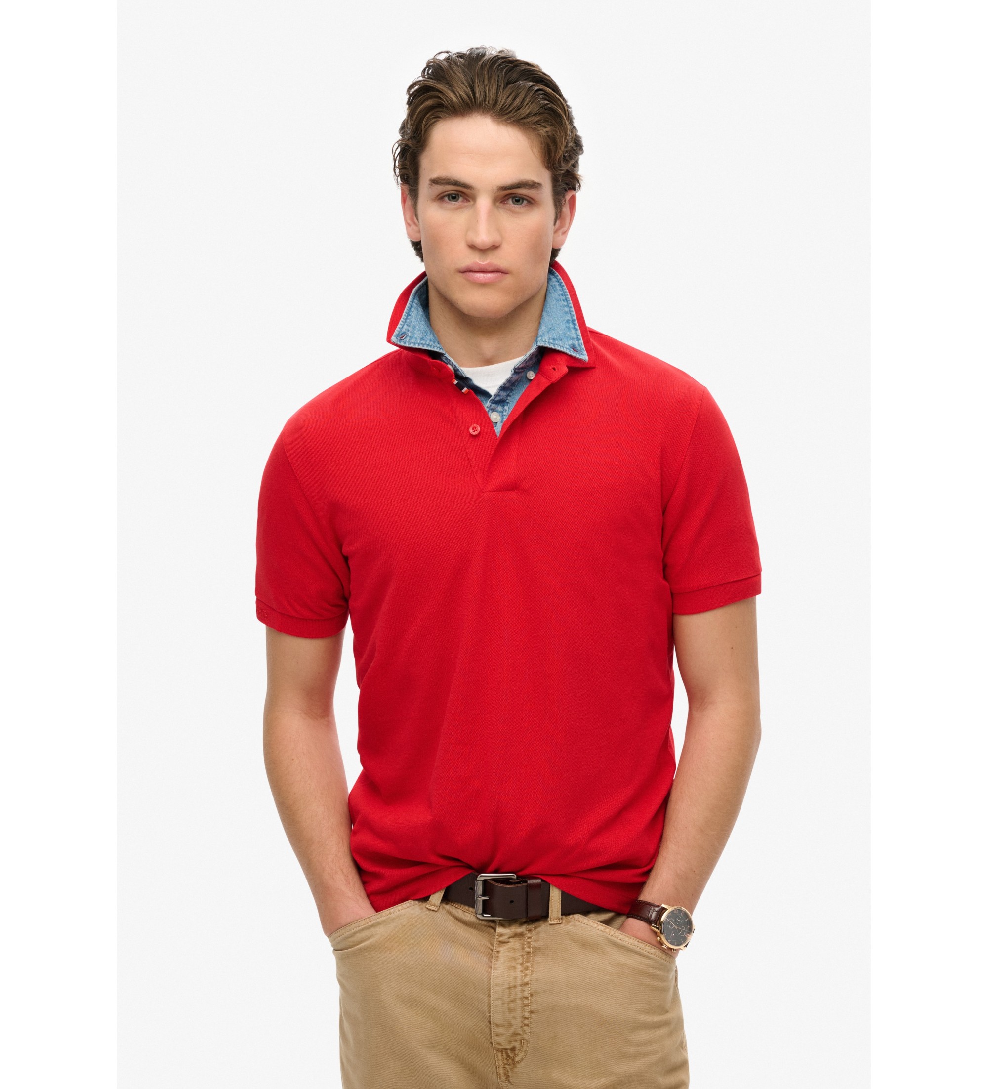 Superdry für Herren. M1110438A City Piqué-Poloshirt rot (XL), Lässig, Baumwolle, Kurzarm