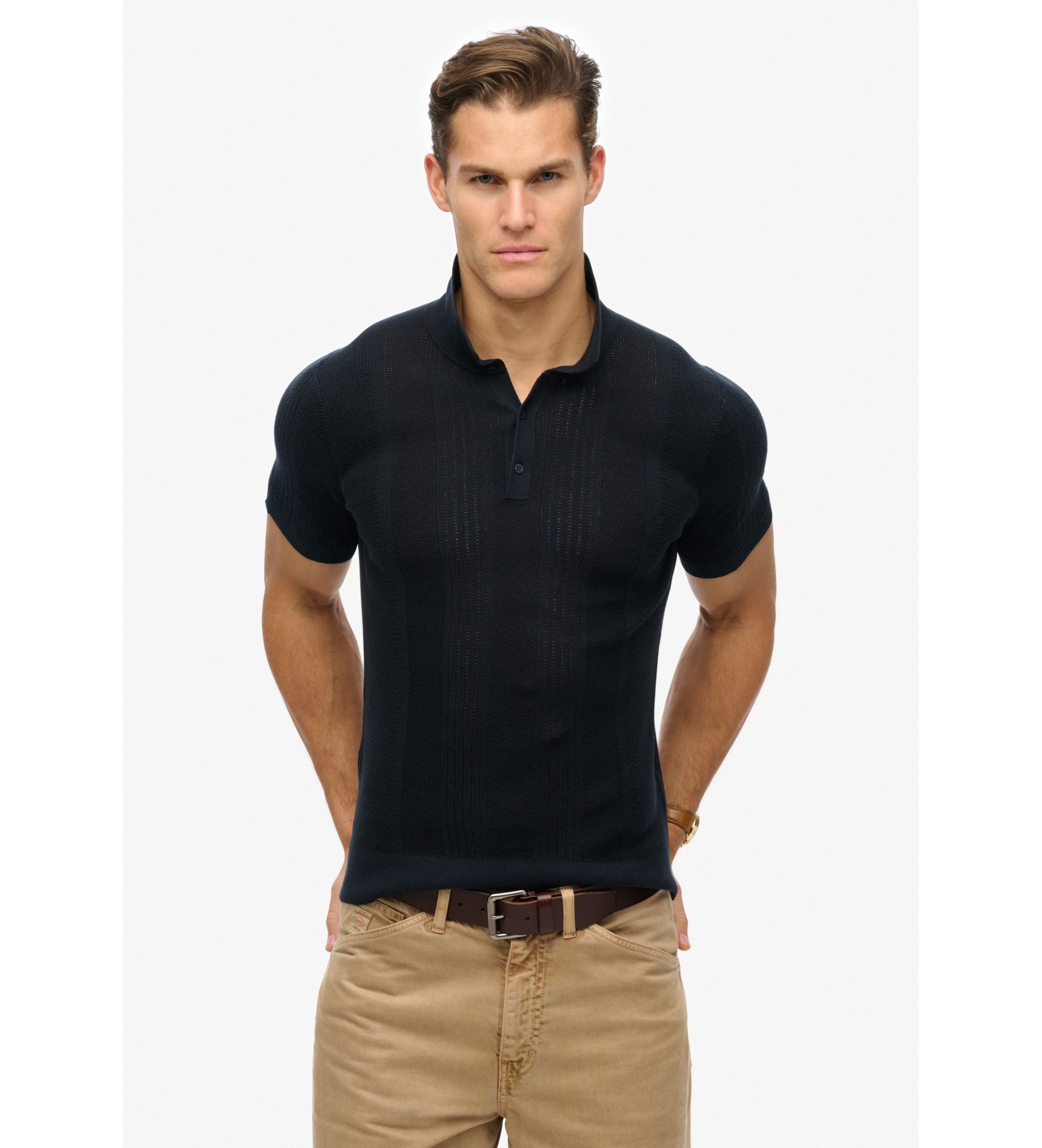 Superdry für Herren. M1110390A Kurzärmeliges gestricktes Poloshirt navy (XL), Lässig, Baumwolle, Kurzarm, Marine