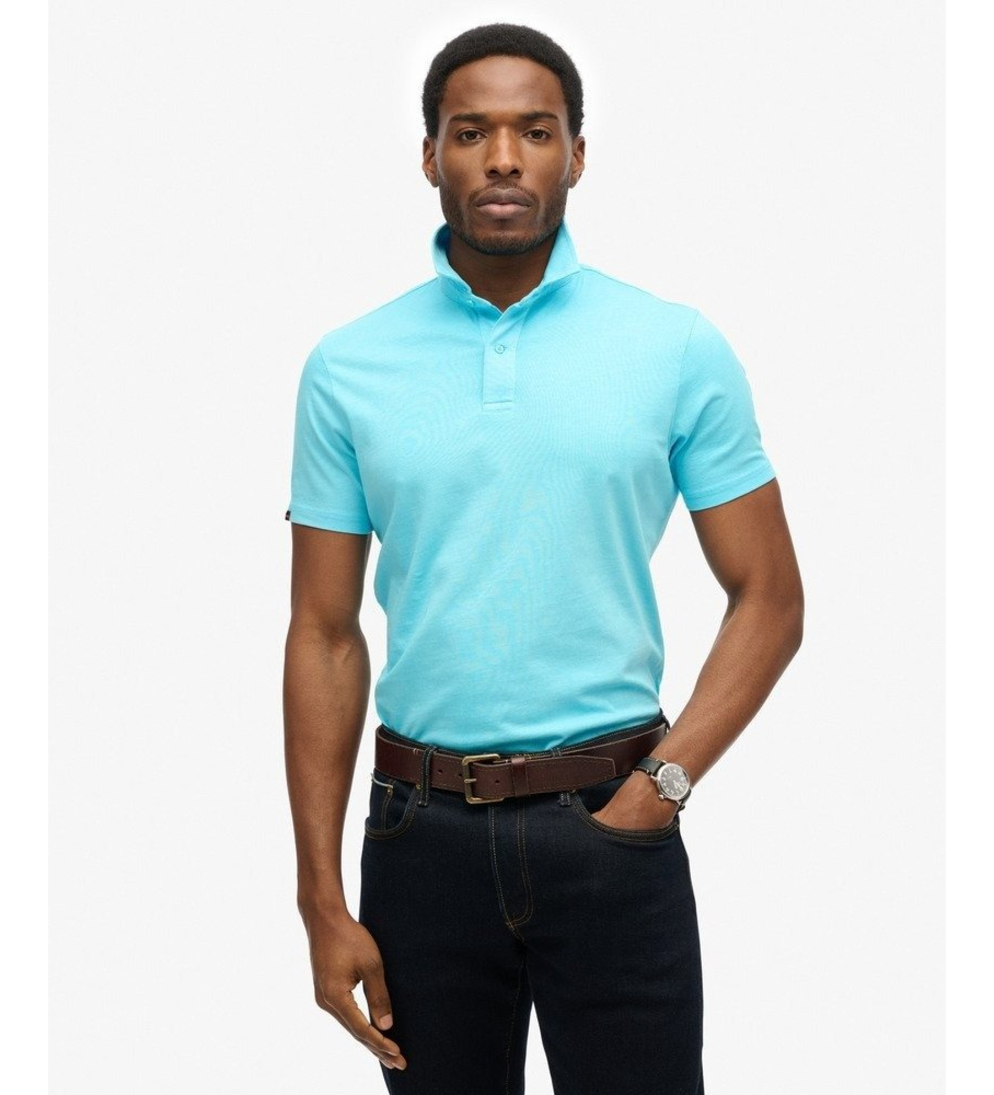Superdry für Herren. M1110440A Unverzichtbares blaues Strick-Poloshirt (M), Lässig, Baumwolle, Kurzarm