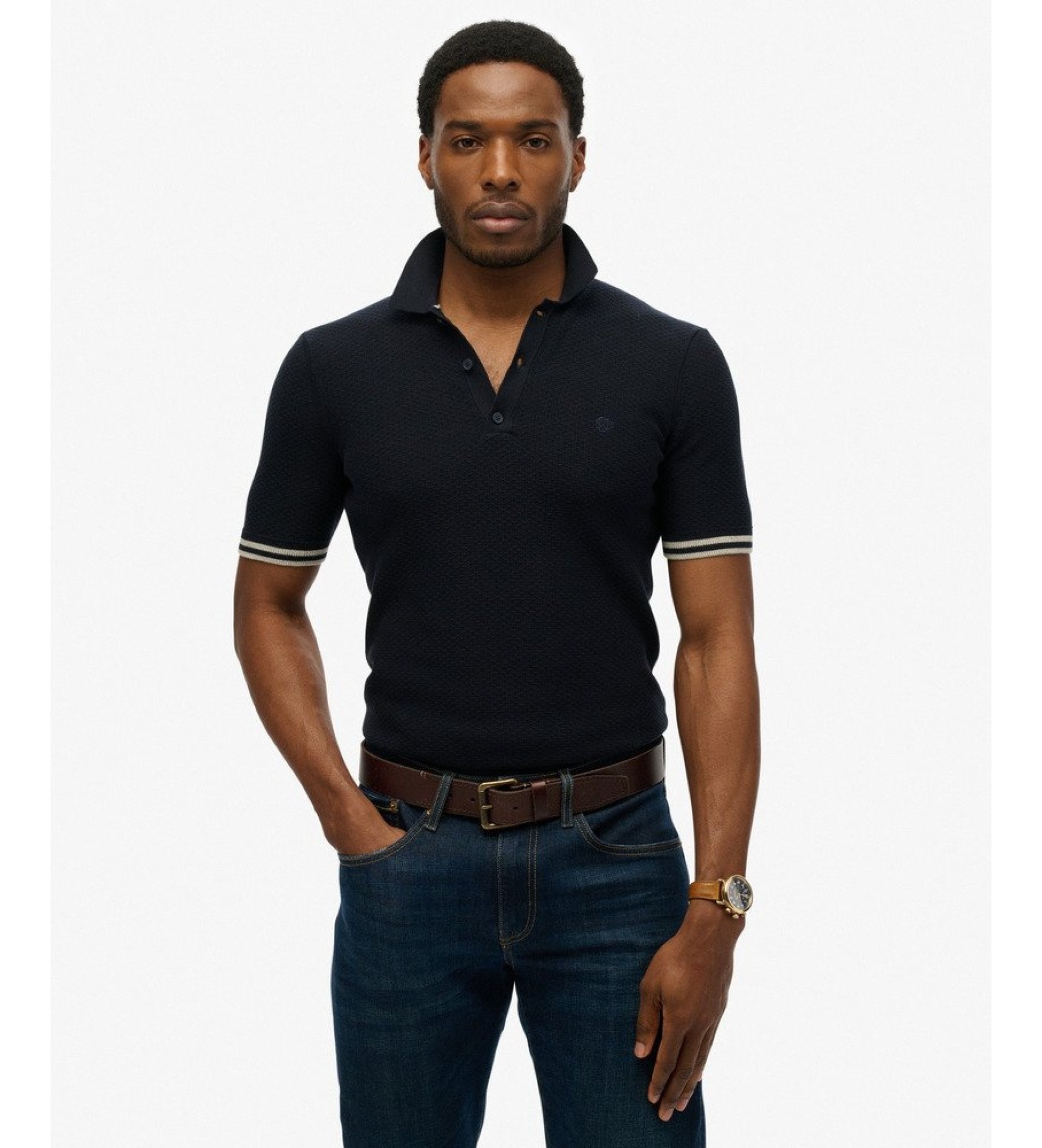 Superdry für Herren. M1110441A Polo Texture marineblau (XXL), Lässig, Baumwolle, Kurzarm
