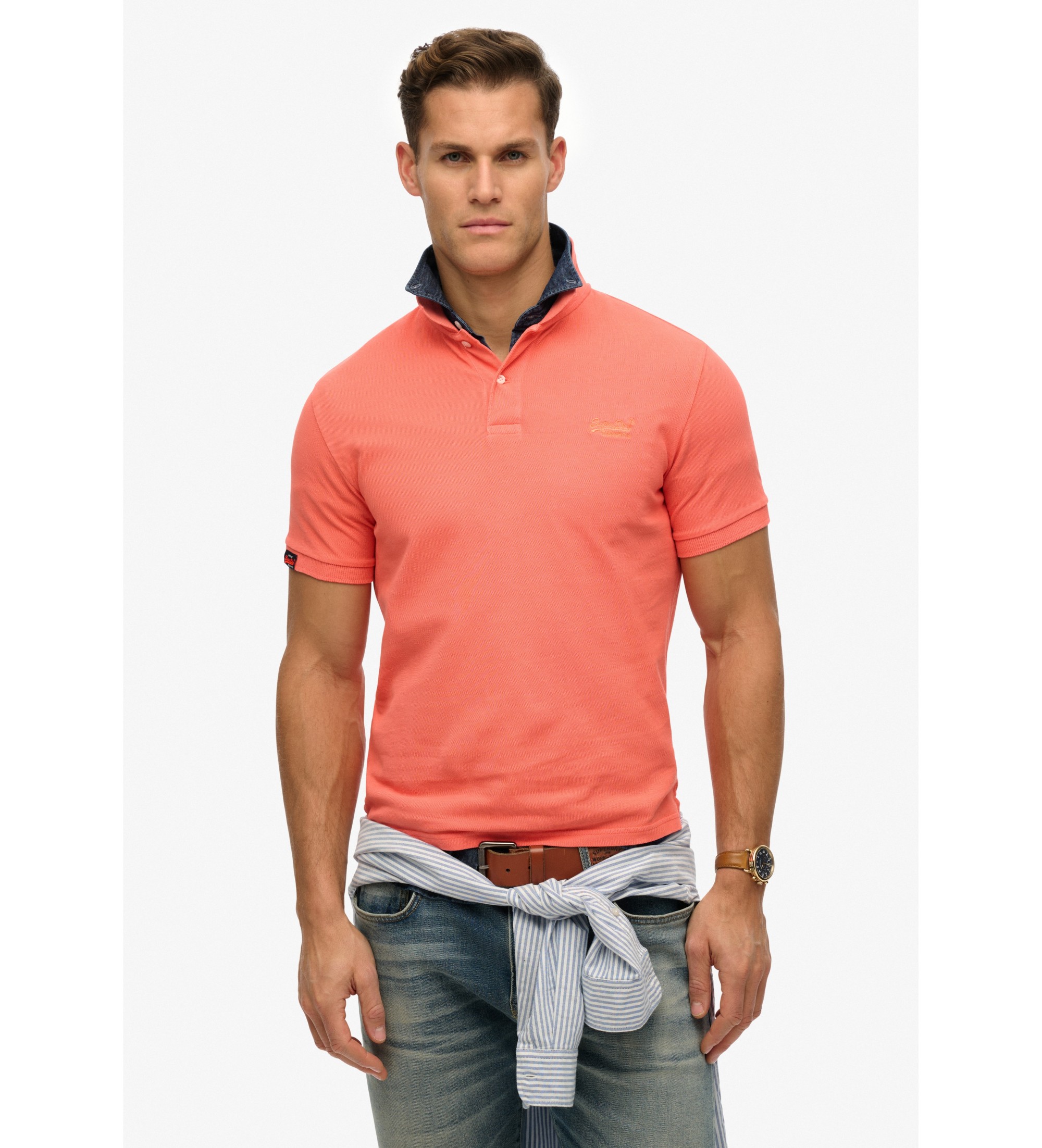 Superdry für Herren. M1110439A Vintage Destroy Poloshirt in Koralle (S), Lässig, Baumwolle, Kurzarm