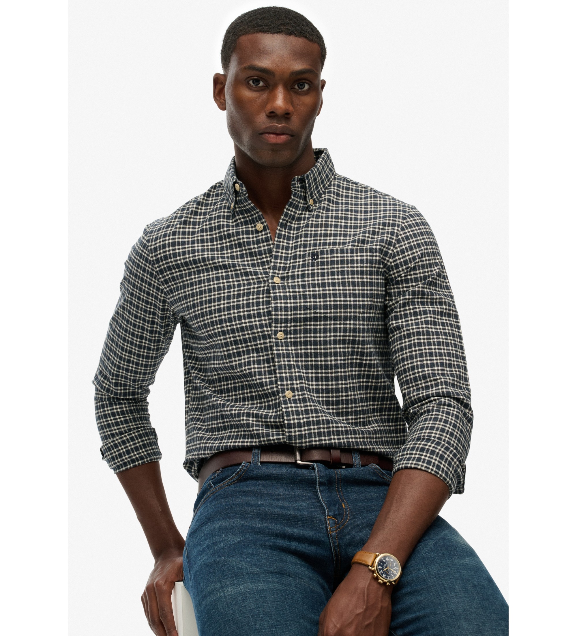 Superdry für Herren. M4011042A Premium Check Oxford Hemd navy (M), Lässig, Baumwolle, Langarm, Marine