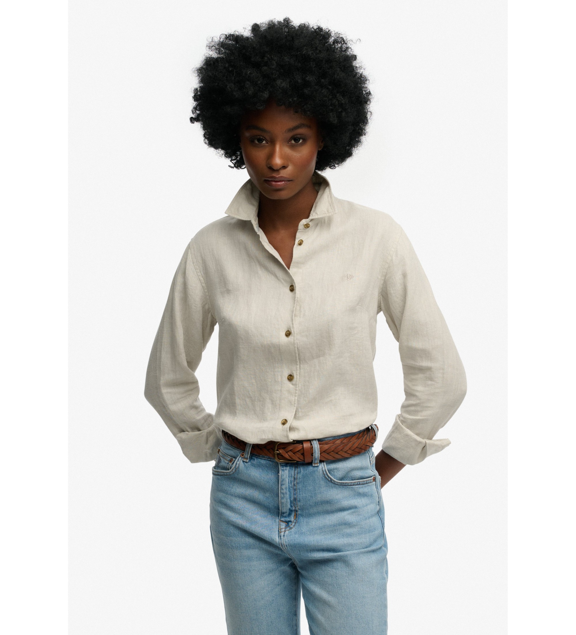 Superdry für Damen. W4010587A Premium Slim Hemd beige (XXS), Lässig, Leinen, Langarm