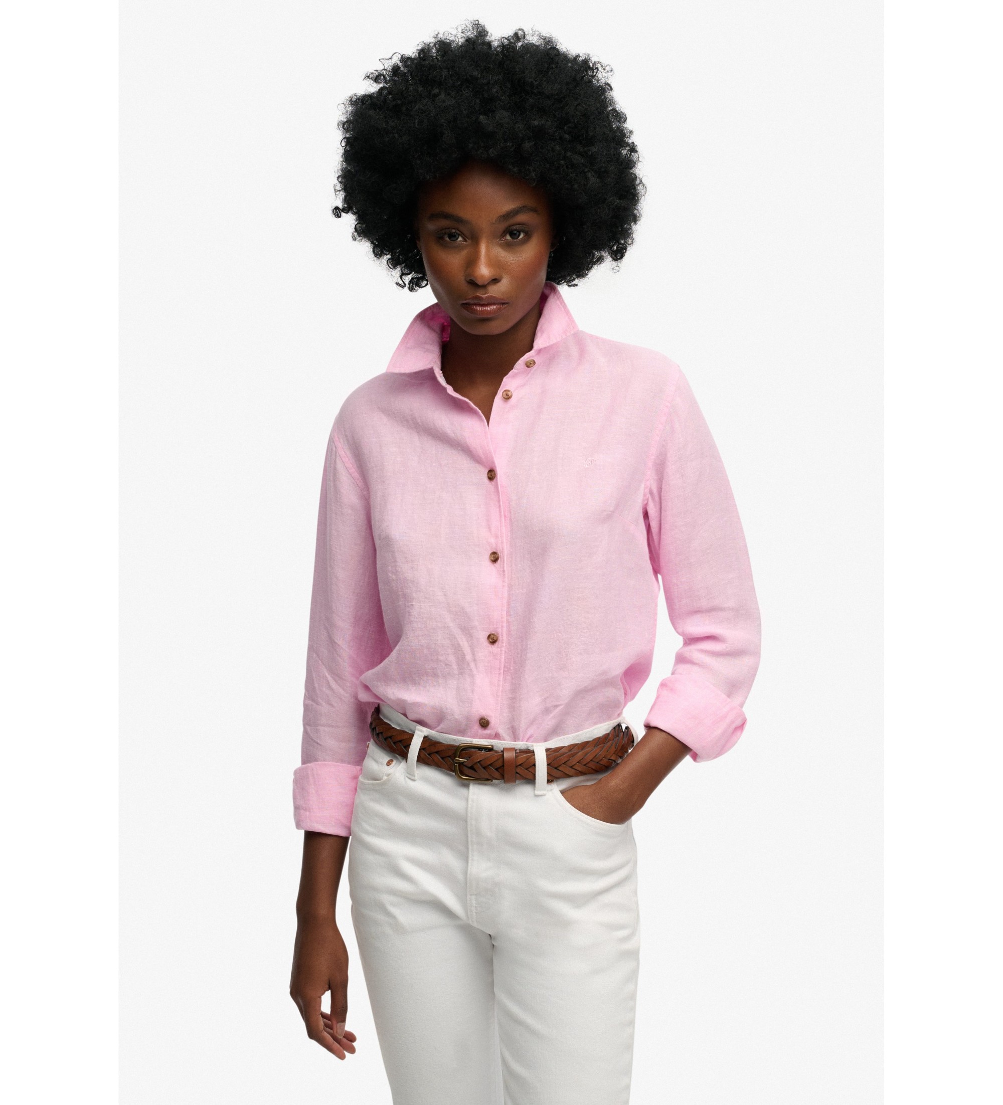 Superdry für Damen. W4010587A Premium Slim Hemd rosa (XXS), Lässig, Leinen, Langarm