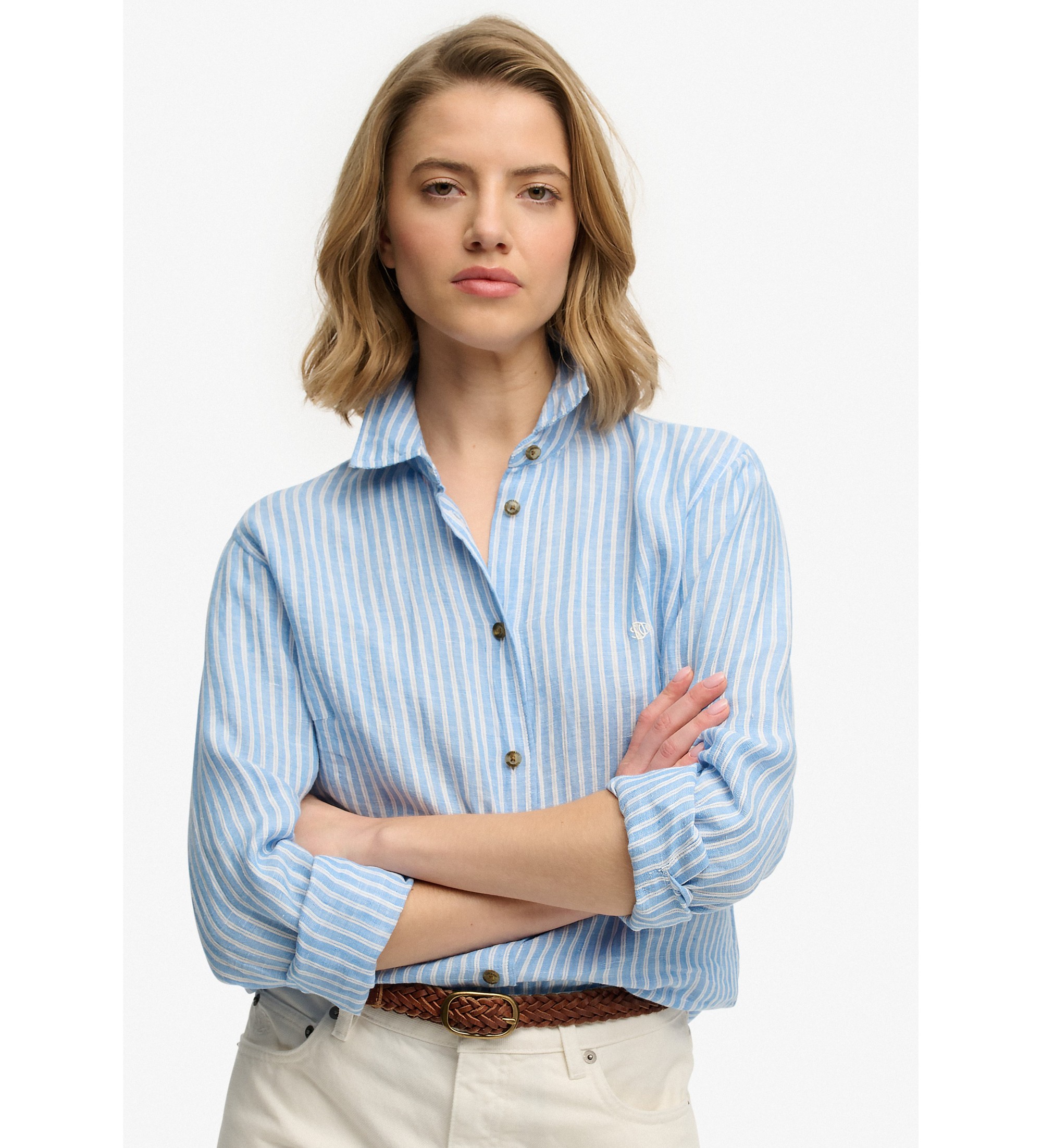 Superdry für Damen. W4010587A Premium Slim Fit Hemd blau (XS), Lässig, Leinen, Langarm