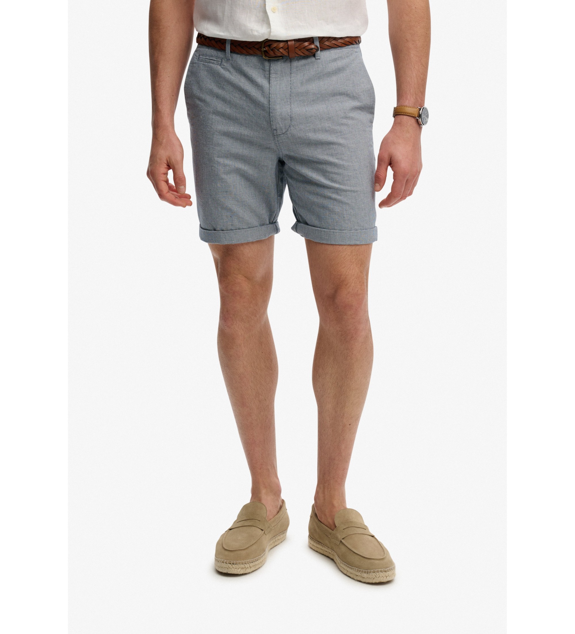 Superdry für Herren. M7110487A Shorts Premium Textured Chino blau (34), Lässig, Baumwolle