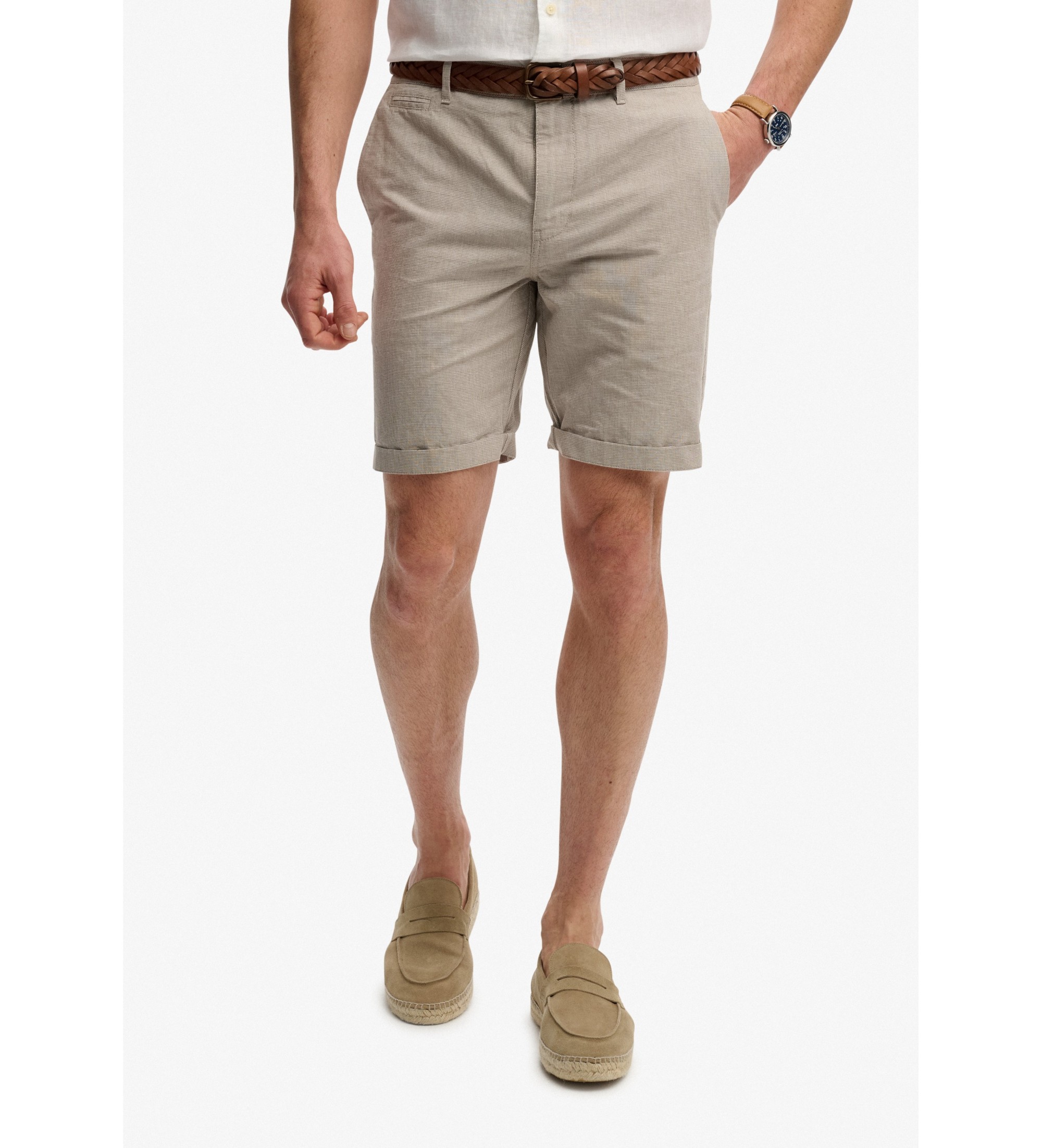 Superdry für Herren. M7110487A Shorts Premium Textured Chino beige (36), Lässig, Baumwolle