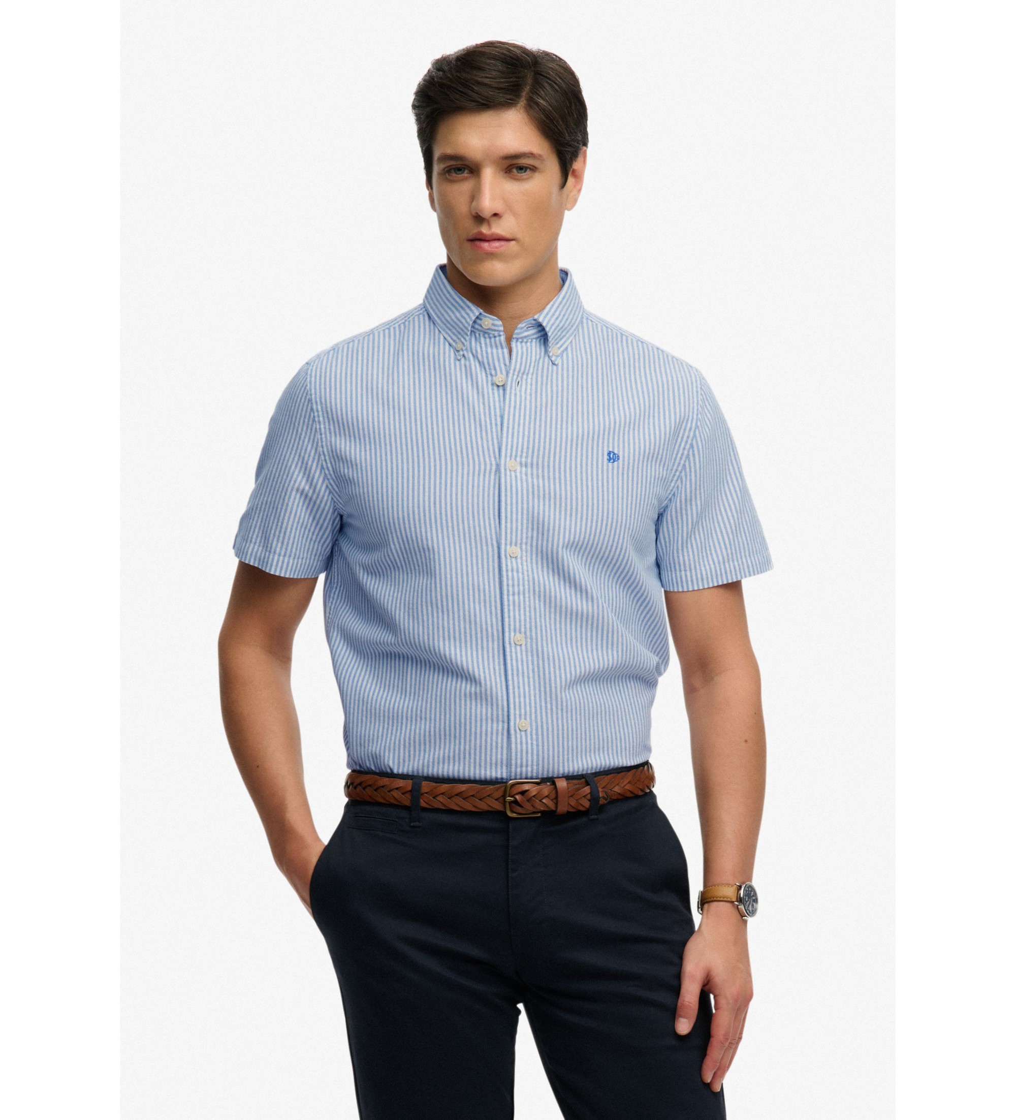 Superdry für Herren. M4011101A Preppy Oxford-Hemd blau (M), Baumwolle, Klassisch, Kurzarm
