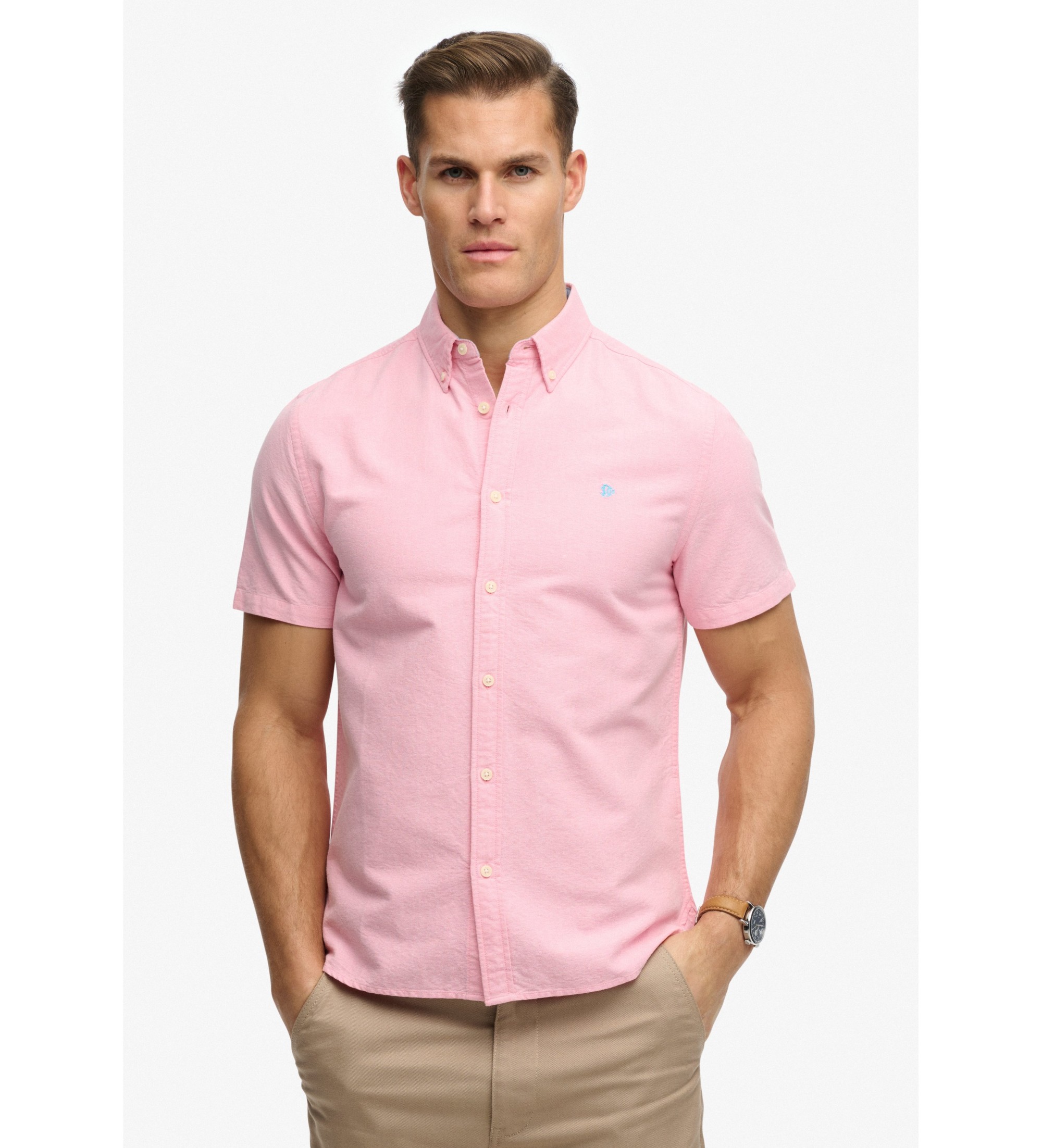 Superdry für Herren. M4011101A Schickes rosa Oxford-Hemd (XXL), Lässig, Baumwolle, Klassisch, Kurzarm, Koralle