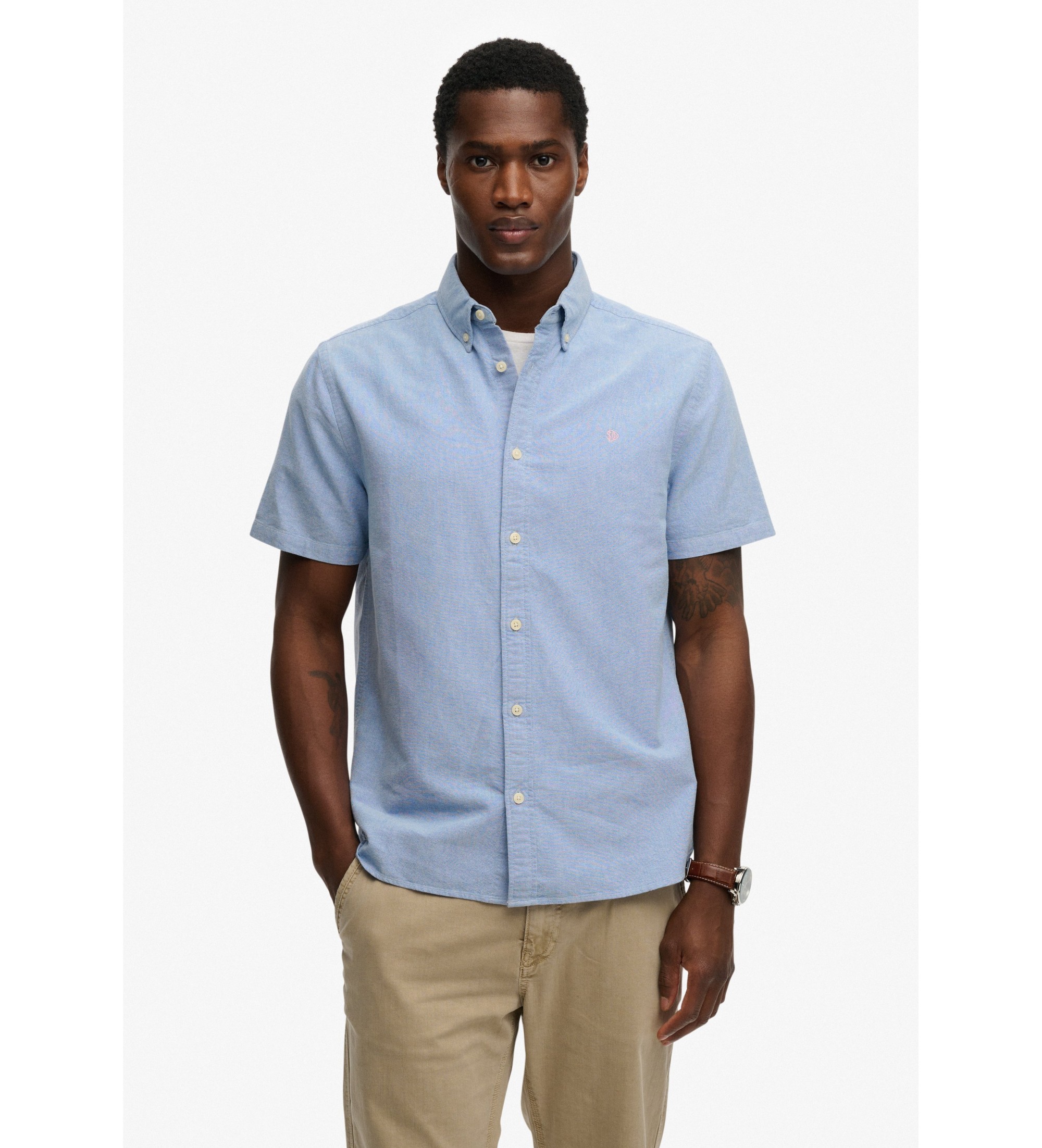Superdry für Herren. M4011101A Schickes blaues Oxford-Hemd (XL), Lässig, Baumwolle, Kurzarm