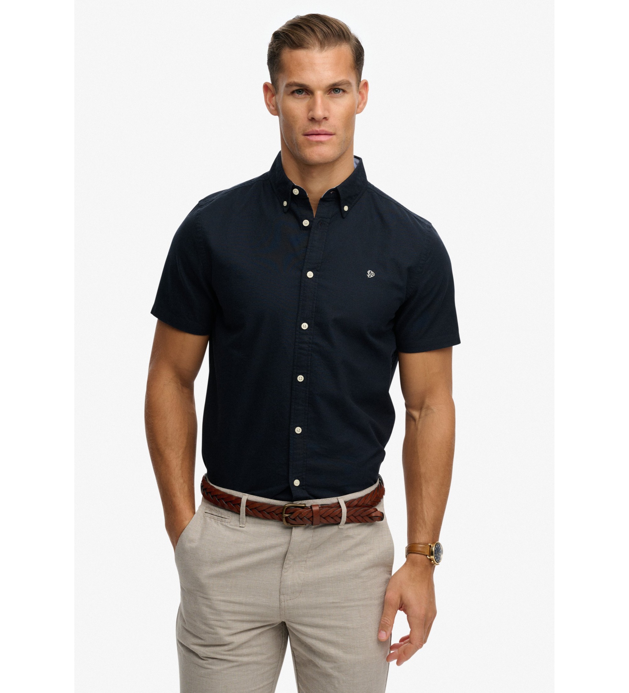 Superdry für Herren. M4011101A Preppy Oxford Hemd navy (S), Lässig, Baumwolle, Klassisch, Kurzarm, Marine
