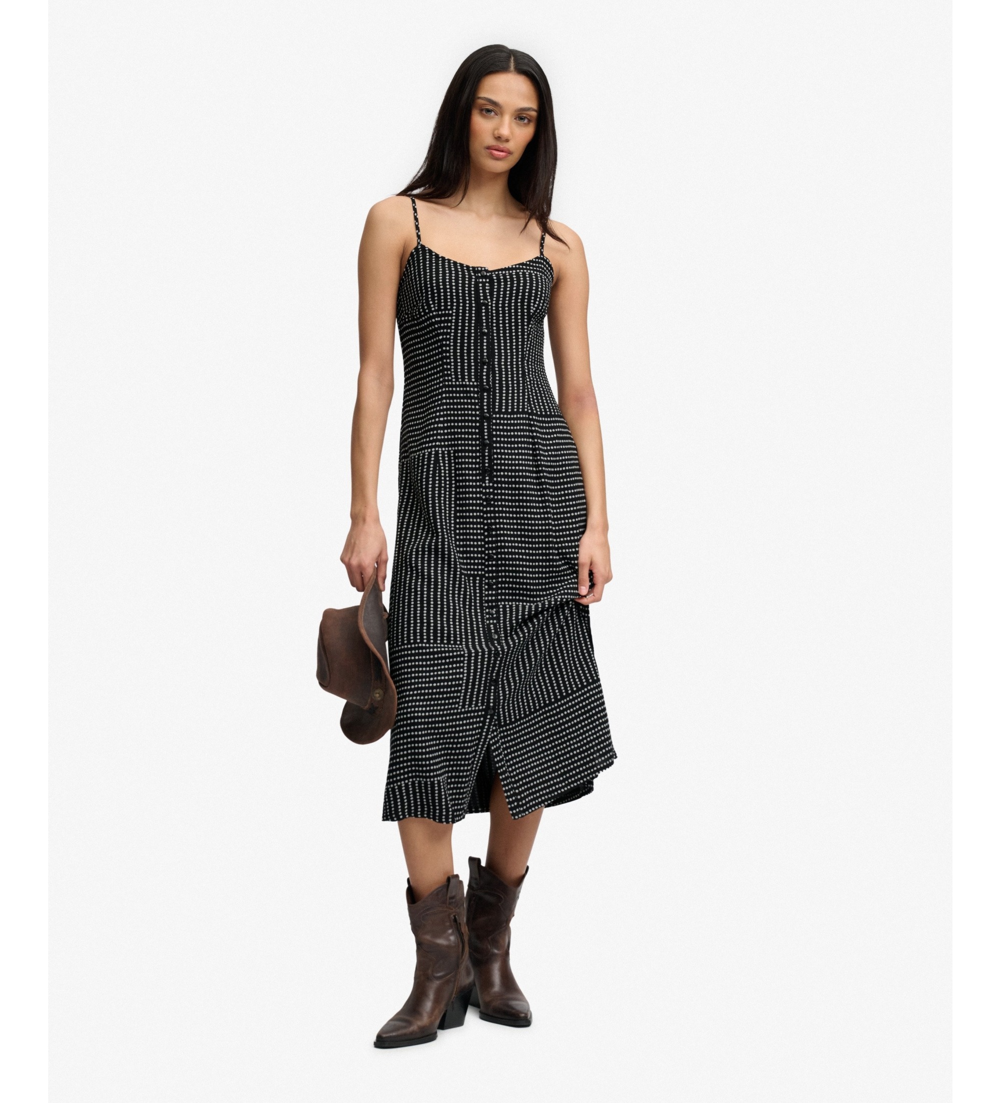 Superdry für Damen. W8012079A Cami Print Kleid schwarz (XS), Lässig, Viskose, Ärmellos / Hosenträger