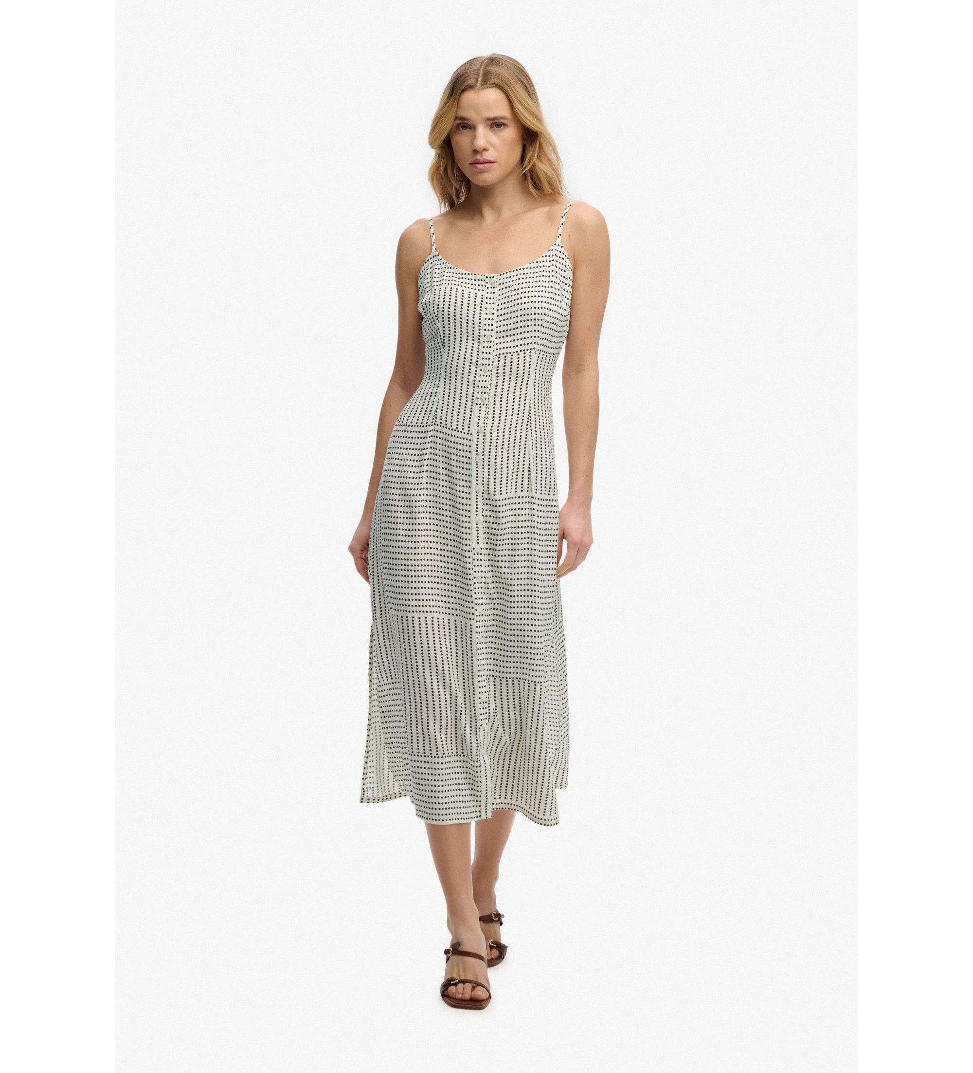 Superdry für Damen. W8012079A Kleid Print Cami Midi weiß (M), Lässig, Viskose, Ärmellos / Hosenträger