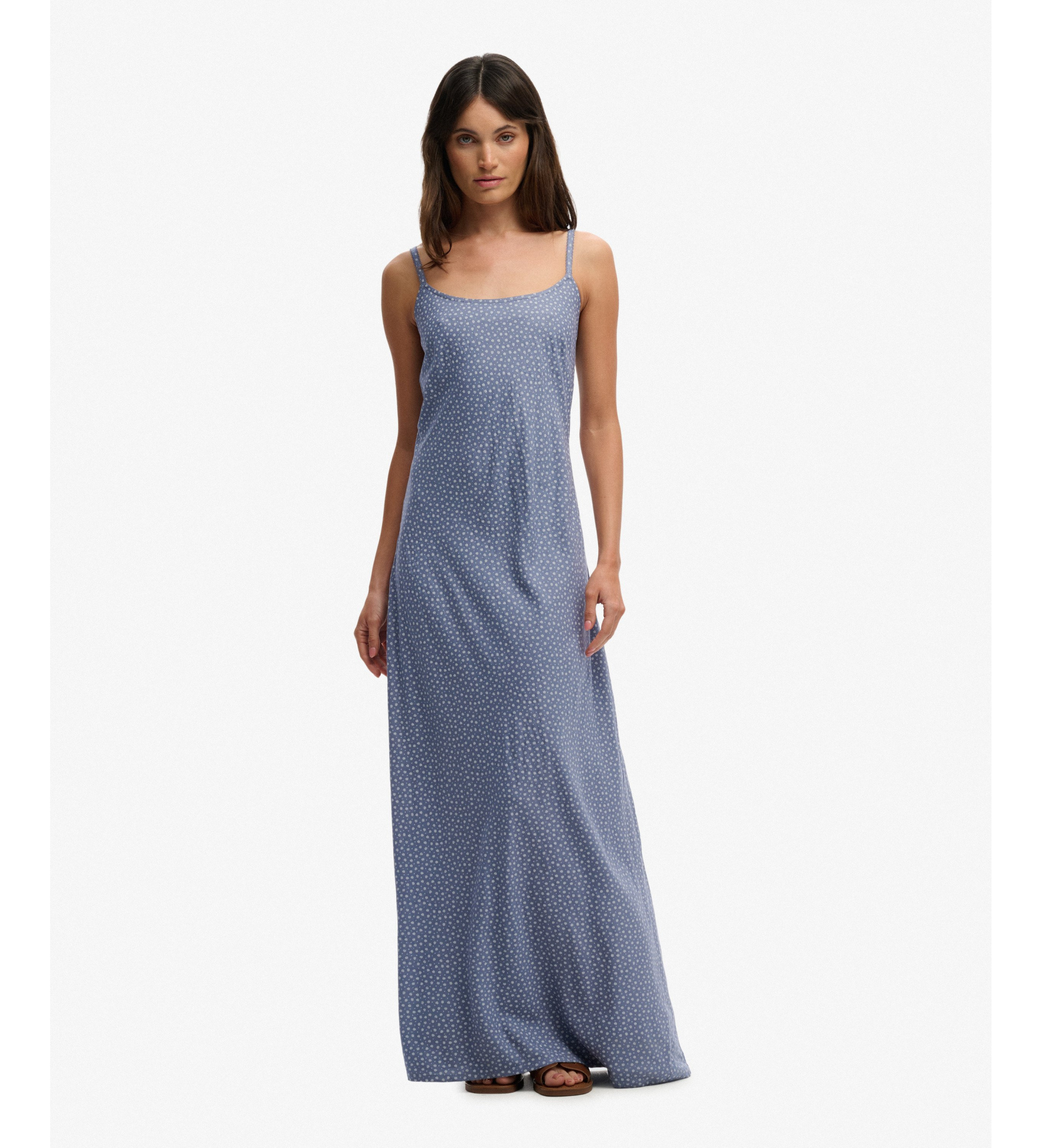 Superdry für Damen. W8012119A Bedrucktes Maxikleid blau (XS), Lässig, Viskose, Ärmellos / Hosenträger