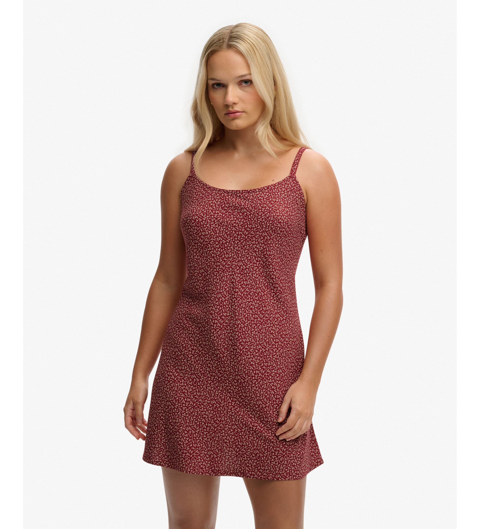 Superdry für Damen. W8012118A Bedrucktes Cami-Kleid burgunderrot (S), Lässig, Viskose, Ärmellos / Hosenträger, Bordeaux