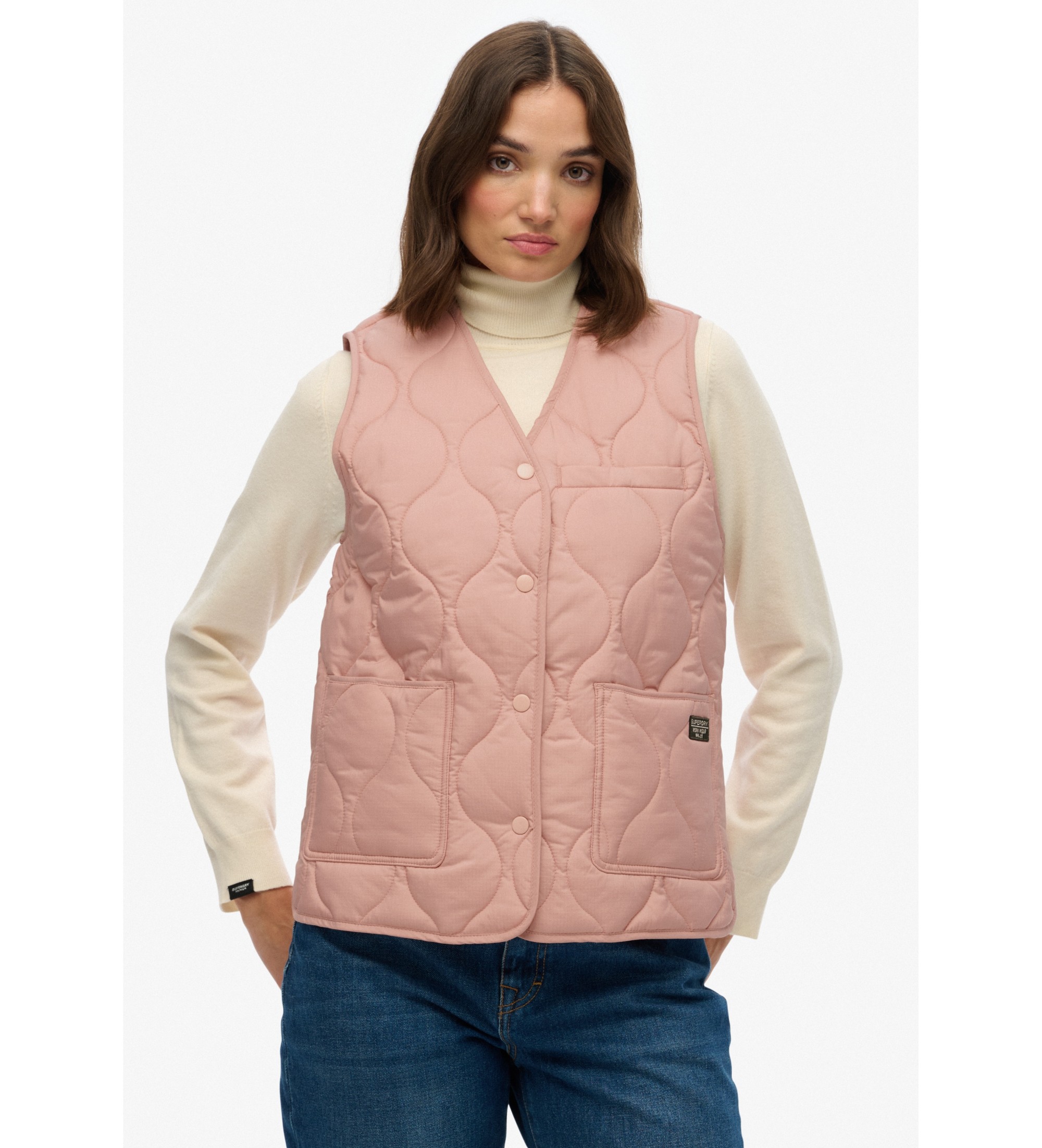 Superdry für Damen. W5011947A Gesteppte Lite-Liner-Weste rosa (S), Lässig, Polyester