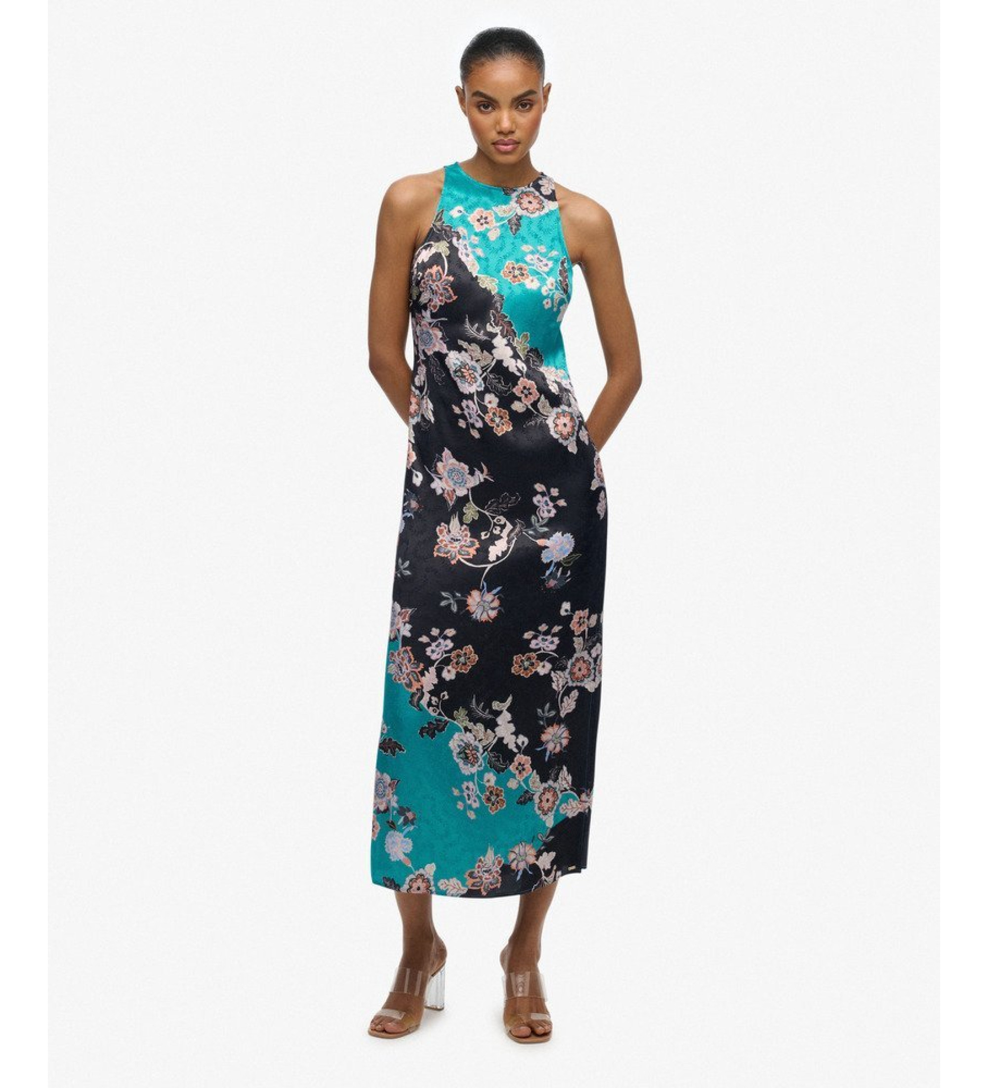 Superdry für Damen. W8012040A Jacquard-Kleid blau, schwarz (M), Lässig, Party, Viskose, Ärmellos / Hosenträger
