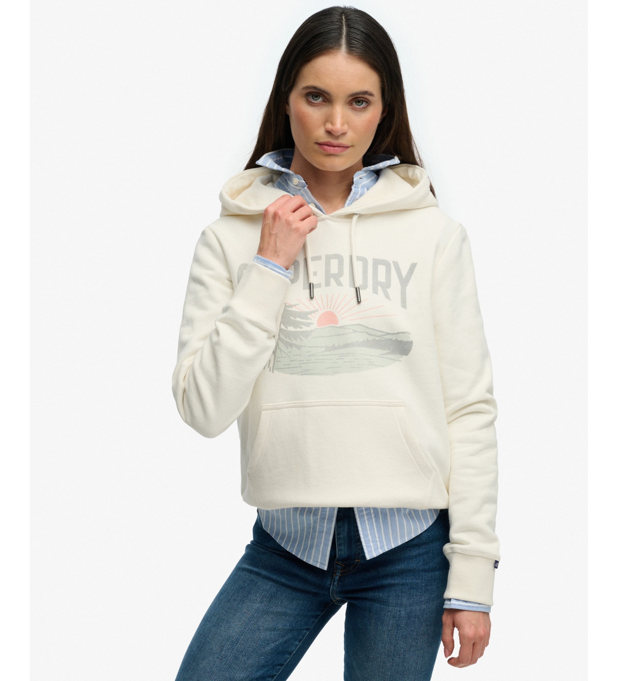 Superdry für Damen. W2012581A Retro Outdoor Rlxd Kapuzenpullover in Gebrochenes Weiß (M), Lässig, Baumwolle, Langarm