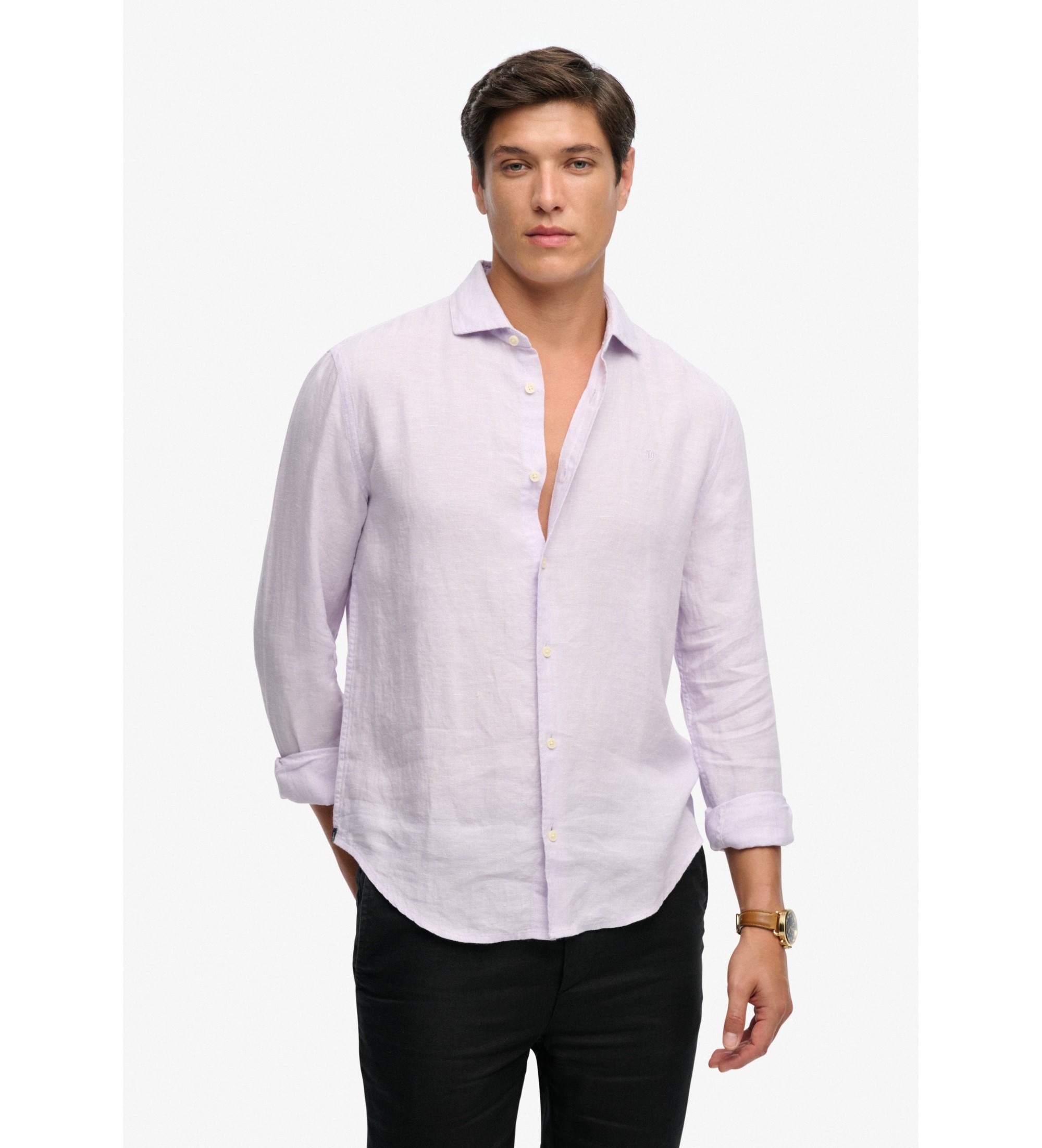 Superdry für Herren. M4011103A Hemd Riviera Leinen flieder (L), Lässig, Langarm
