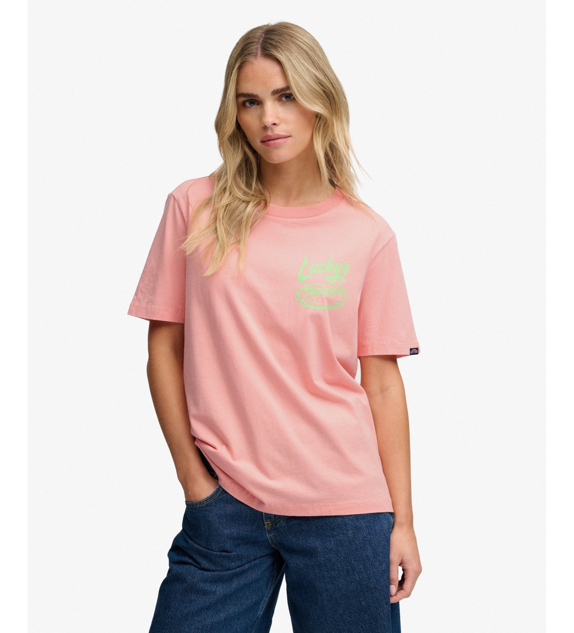 Superdry für Damen. W1011746A Roadside Trade T-Shirt rosa (M), Lässig, Baumwolle, Kurzarm
