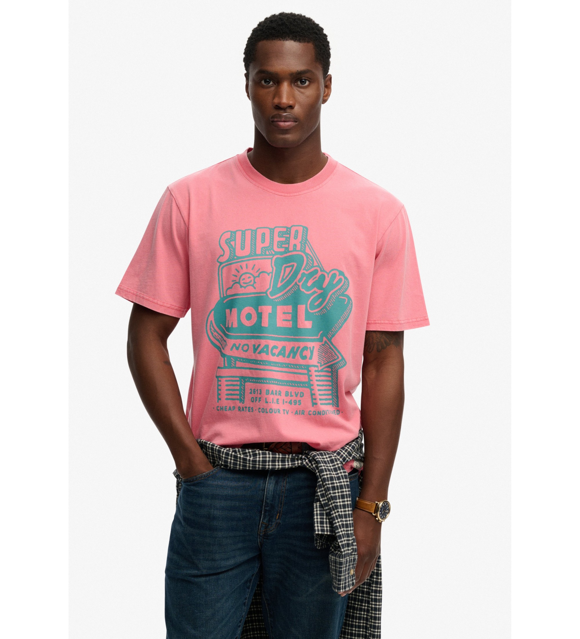 Superdry für Herren. M1012360A Roadside Trade Lose T-shirt rosa (L), Lässig, Baumwolle, Kurzarm
