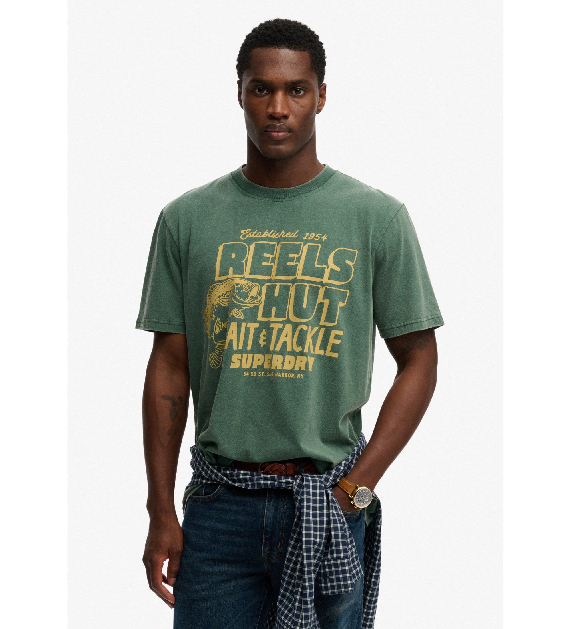 Superdry für Herren. M1012360A Roadside Trade T-shirt grün (M), Lässig, Baumwolle, Kurzarm
