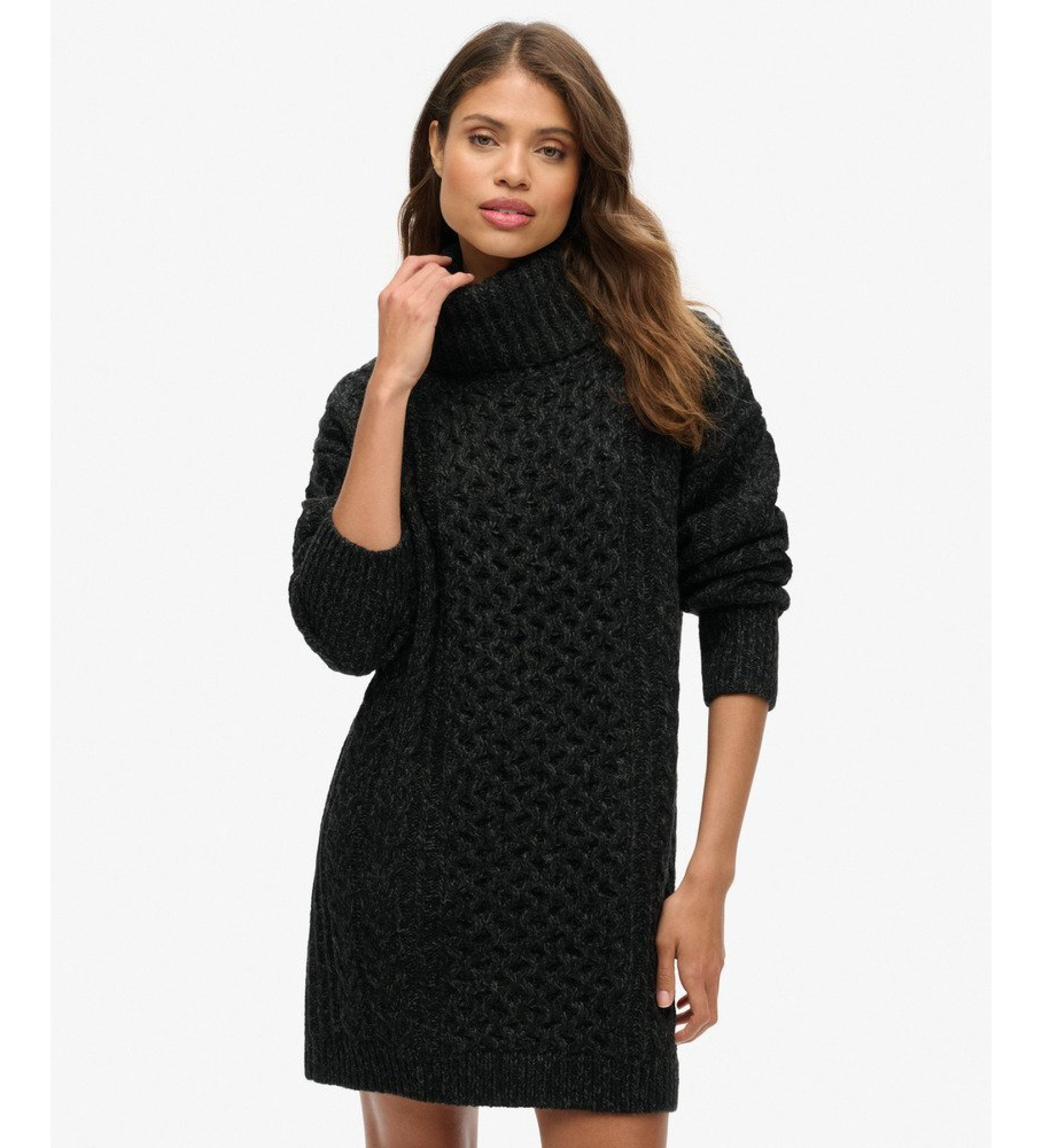 Superdry für Damen. W8011743A Schwarzes Strickkleid (M), Lässig, Acryl