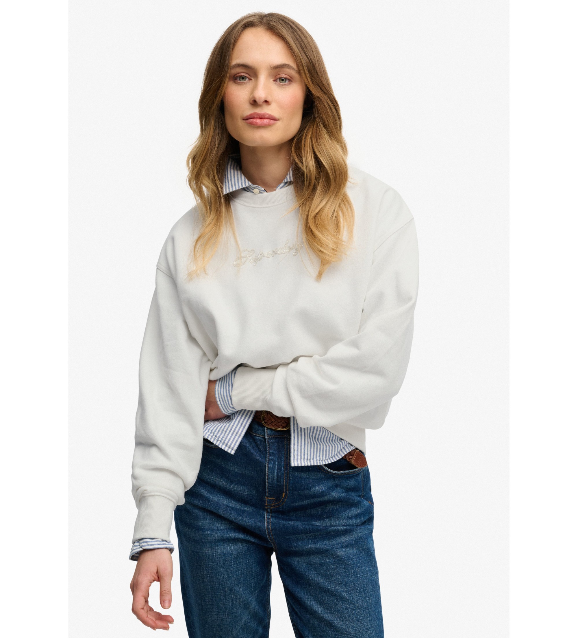 Superdry für Damen. W2012635A Sudadera Script Brand Loose gebrochenes Weiß (XL), Lässig, Baumwolle, Langarm