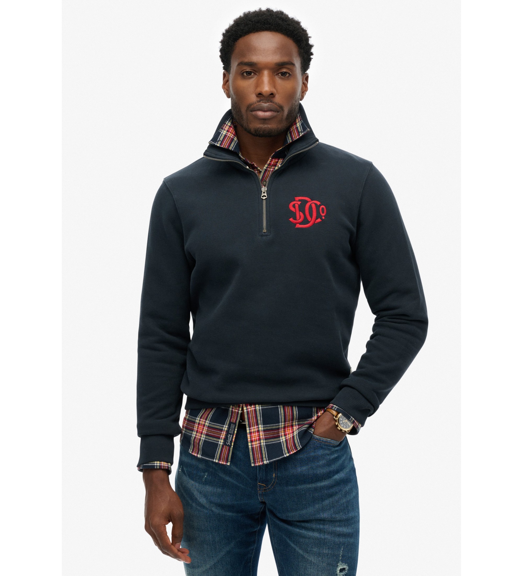 Superdry für Herren. M2014475A Sweatshirt Neon Half Zip Track navy (XL), Lässig, Baumwolle, Marine