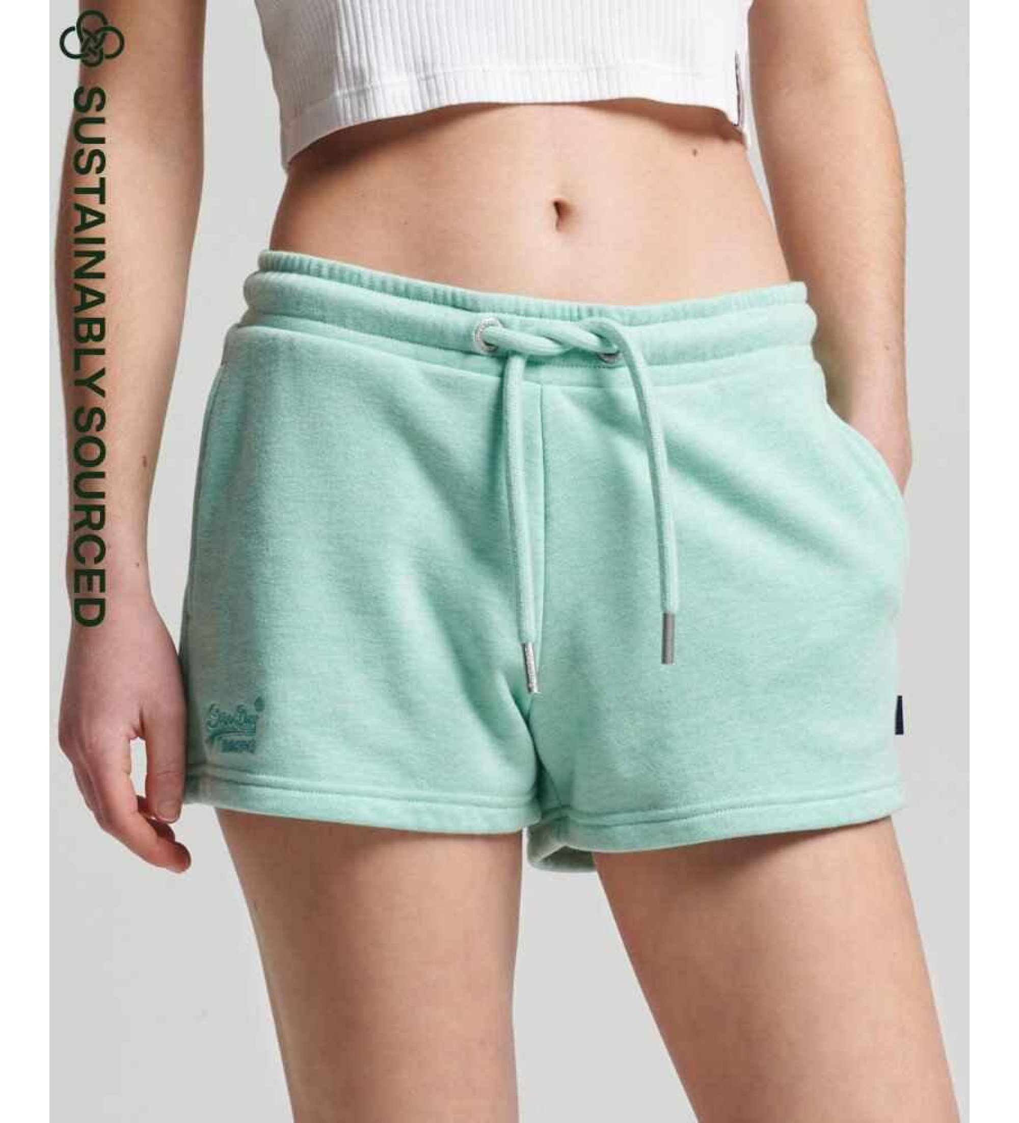 Superdry für Damen. W7110286A Bio-Baumwollstrickshorts mit Logo Vintage Logo grün (L), Lässig, Sportlich, Baumwolle, Bio-Baumwolle, Nachhalt