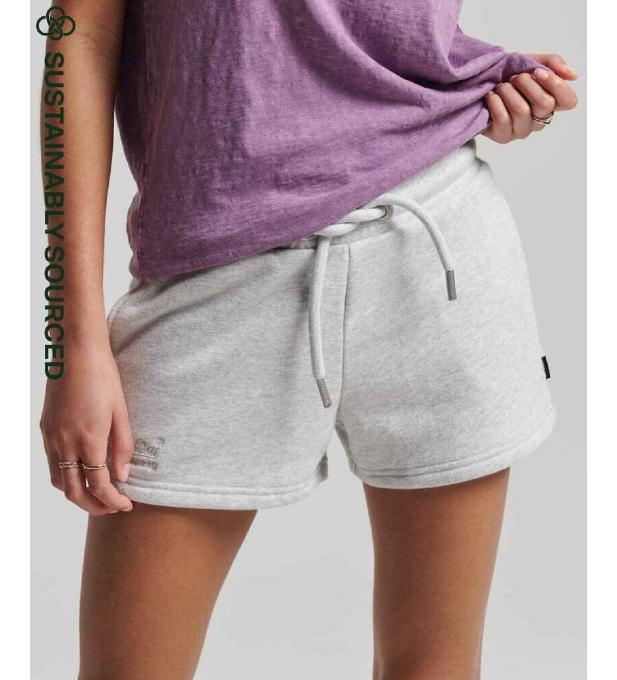 Superdry für Damen. W7110286A Gestrickte Shorts aus Bio-Baumwolle mit grauem Vintage Logo (XL), Lässig, Sportlich, Nachhaltig