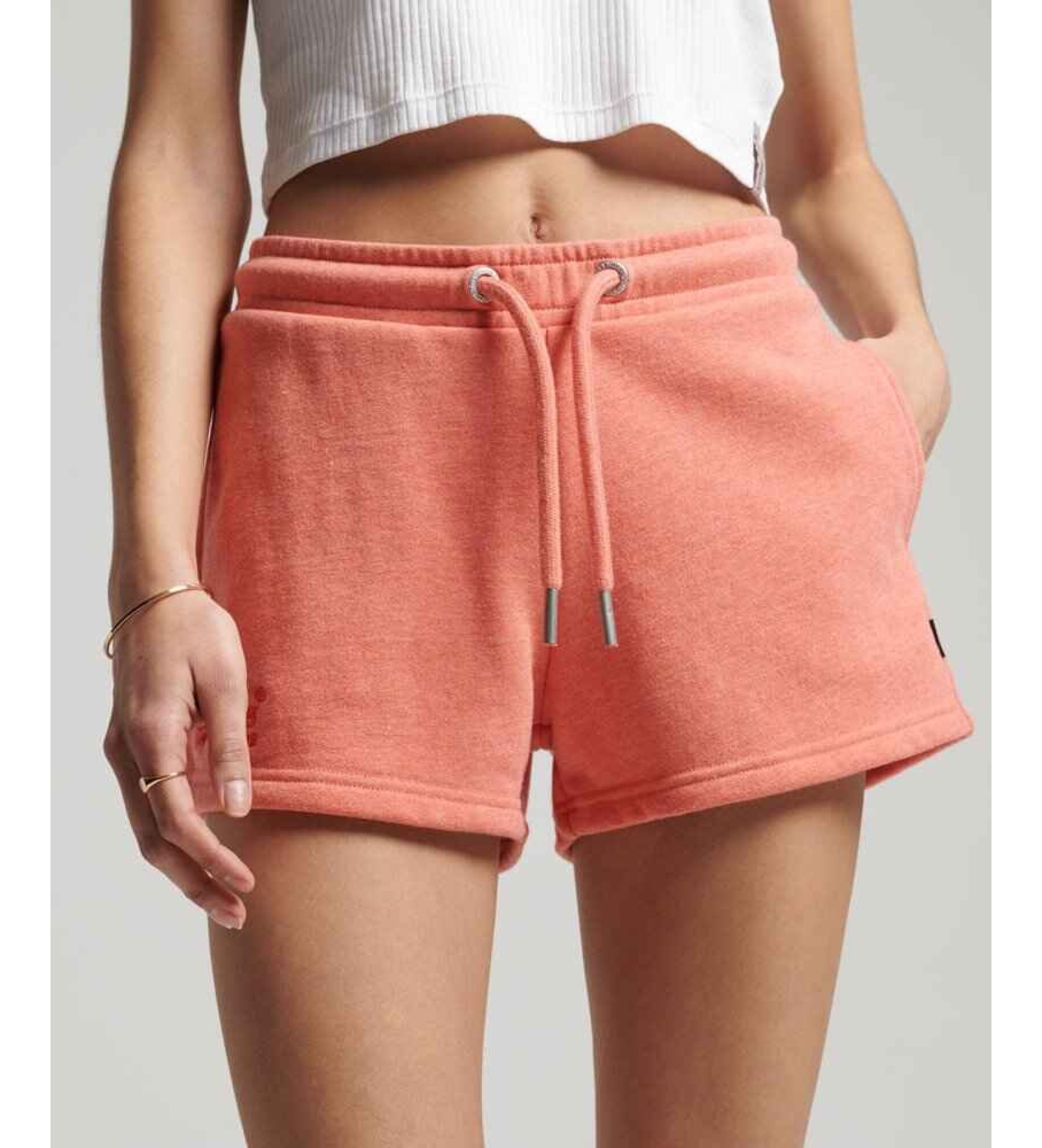 Superdry für Damen. W7110286A Gestrickte Shorts aus Bio-Baumwolle mit Logo Vintage Logo orange (M), Lässig, Sportlich, Nachhaltig