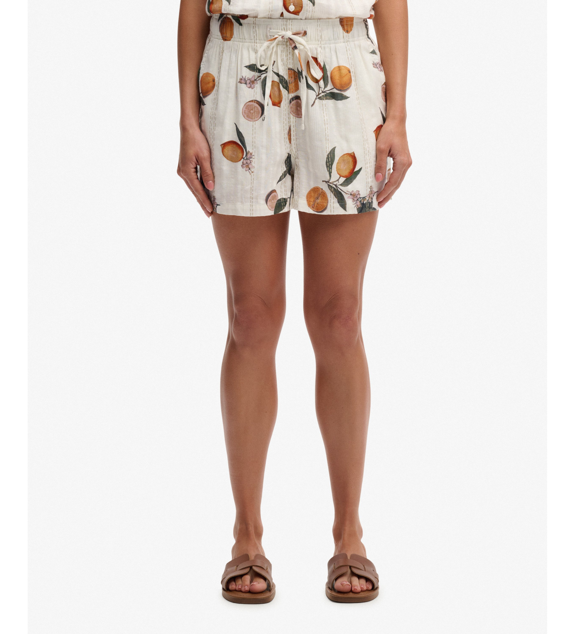 Superdry für Damen. W7110497A Shorts Baumwolle Bedruckt Strand beige (XS), Lässig