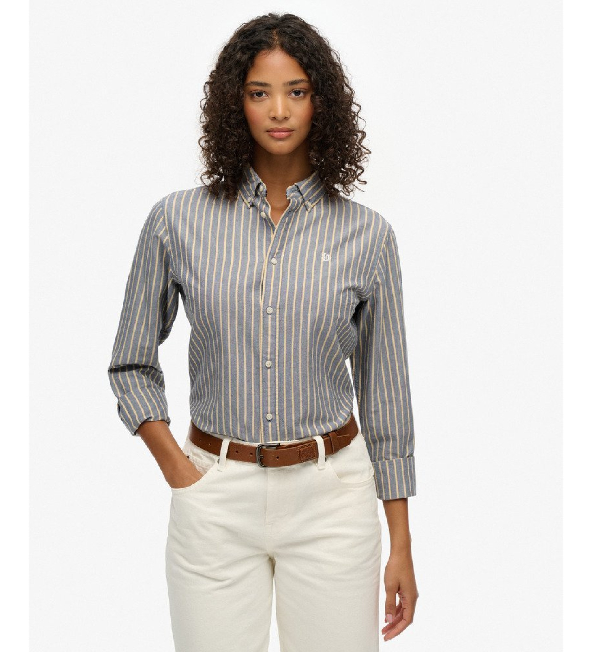 Superdry für Damen. W4010565A Schmal geschnittenes Oxford-Hemd blau (M), Lässig, Baumwolle, Langarm