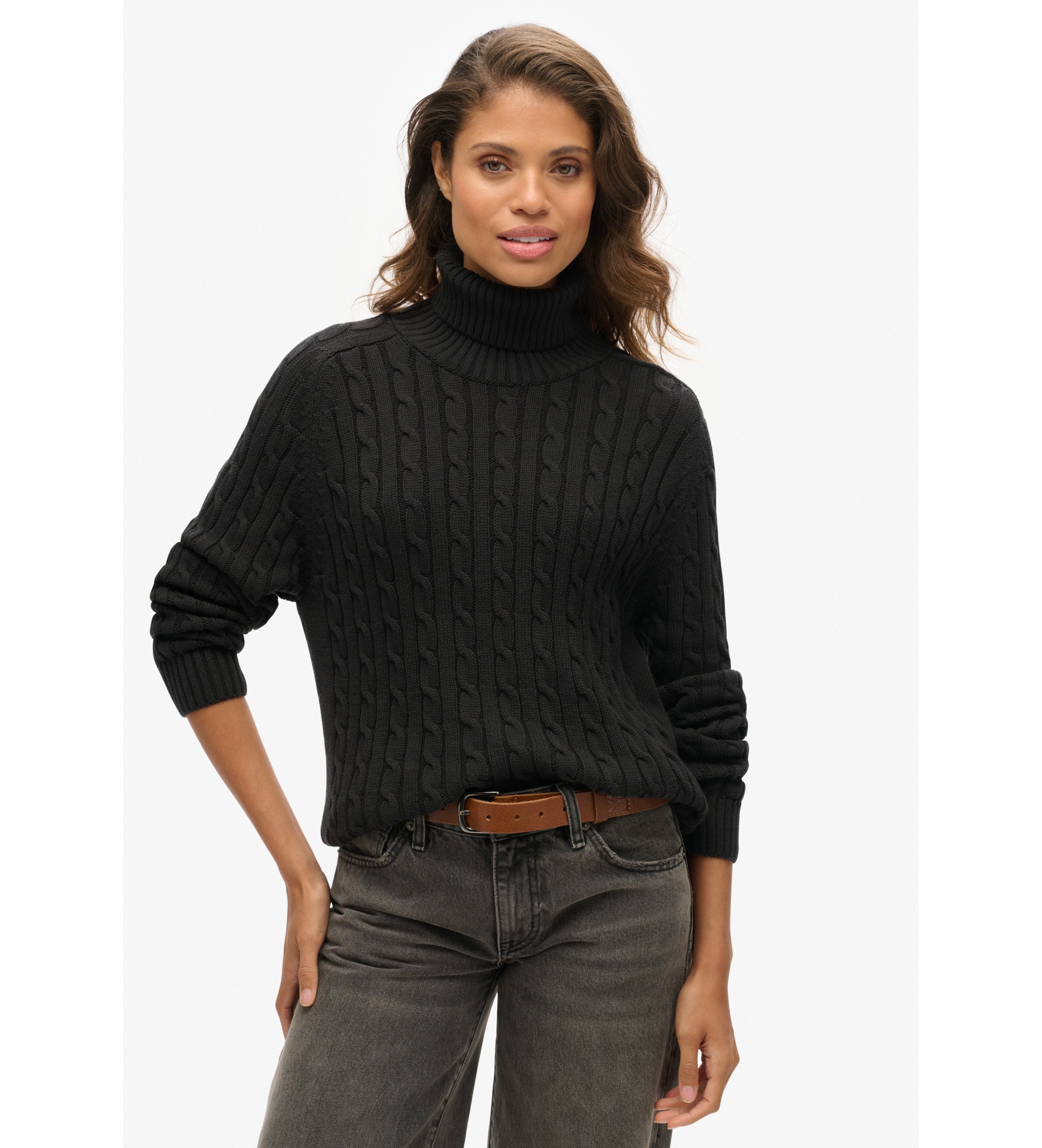 Superdry für Damen. W6110614A Kabel Rollbrücke grau (XL), Schwarz, Lässig, Baumwolle