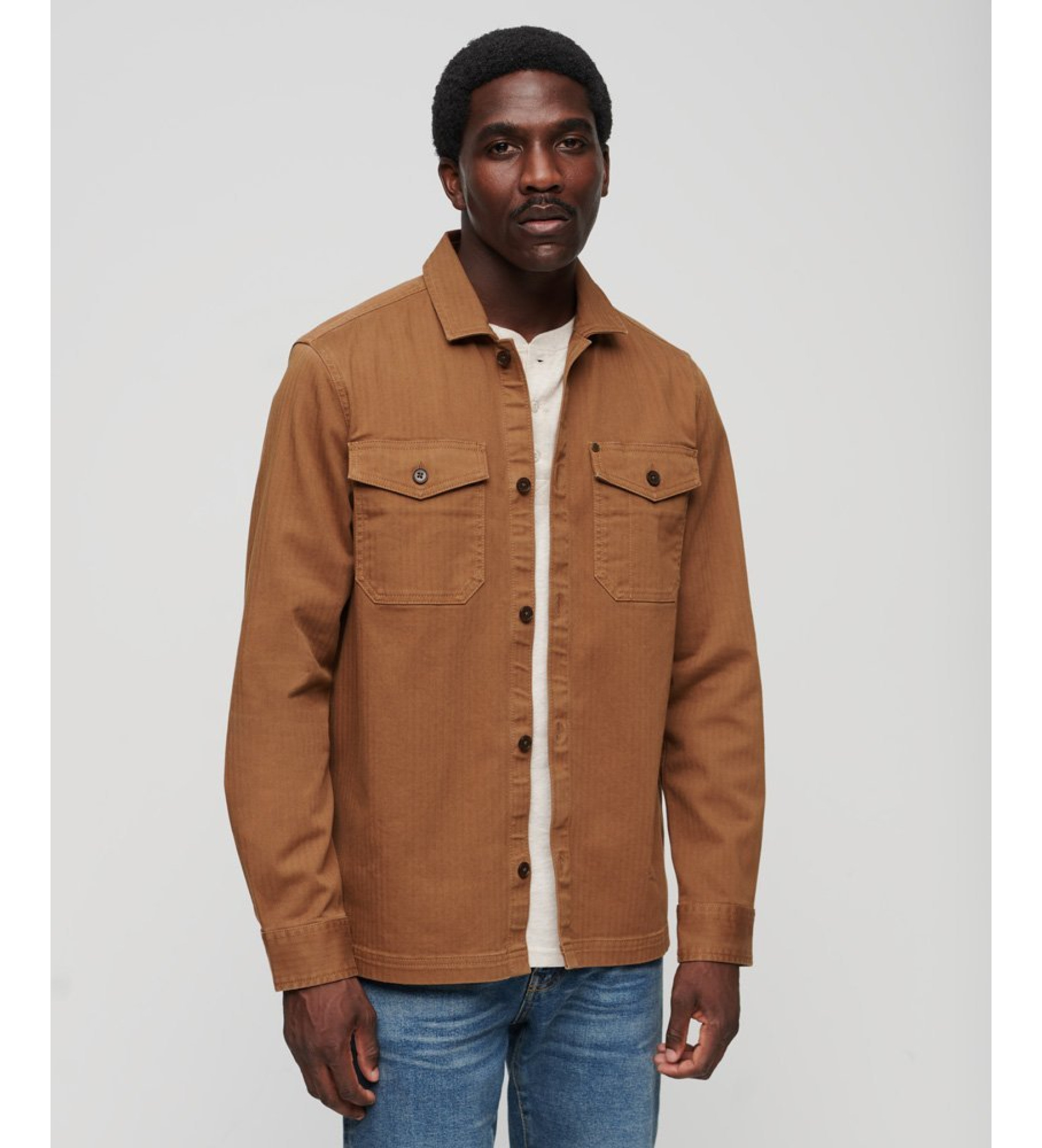 Superdry für Herren. M4010683A Fischgräten-Overshirt Merchant Store braun (XL), Lässig, Baumwolle, Langarm