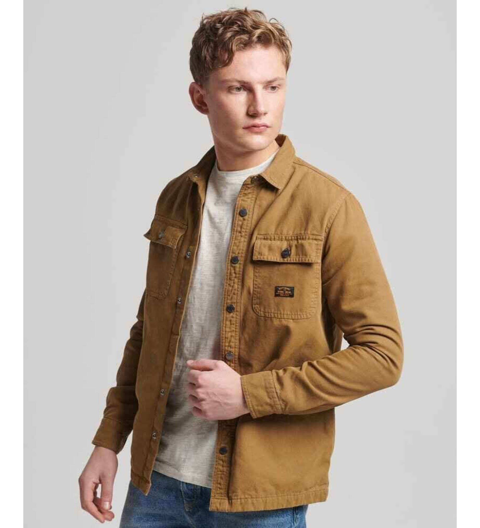 Superdry für Herren. M4010730A Workwear Überhemd aus braunem Segeltuch (XL), Lässig, Baumwolle, Langarm, Bio-Baumwolle, Nachhaltig
