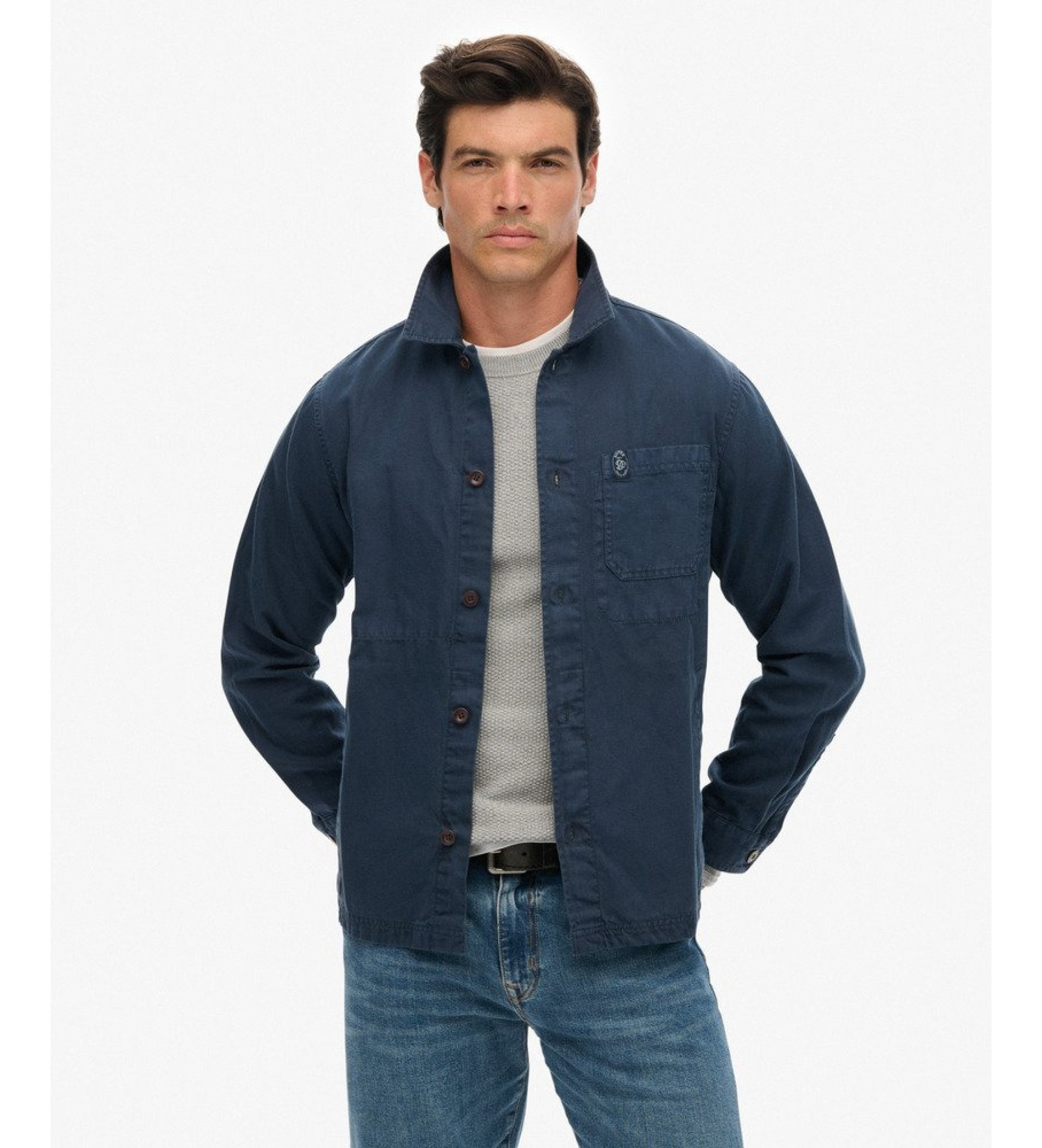 Superdry für Herren. M4011014A Merchant Lauren marineblaues Überhemd (M), Lässig, Baumwolle, Langarm