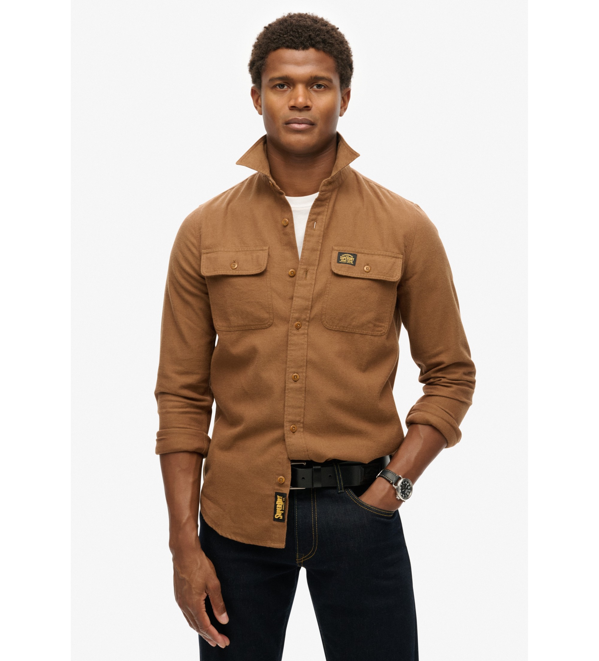 Superdry für Herren. M4010723A Braunes Trailsman Überhemd (M), Lässig, Baumwolle, Langarm