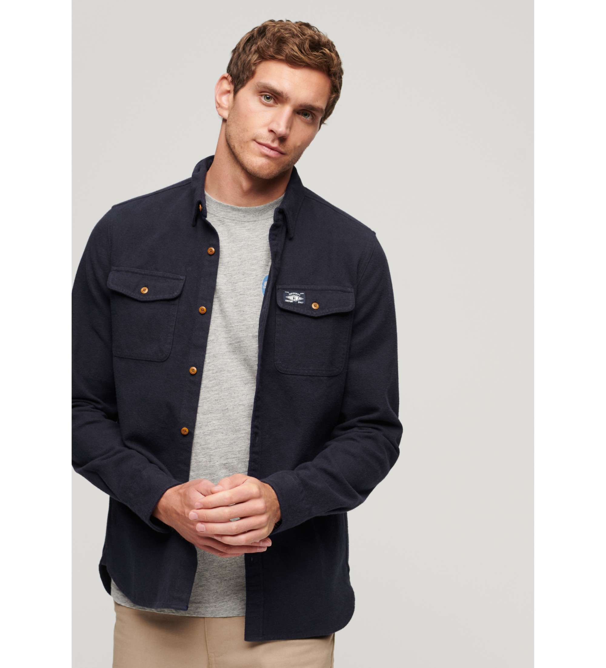 Superdry für Herren. M4010723A Flanell-Arbeitshemd navy (S), Lässig, Langarm, Bio-Baumwolle, Nachhaltig, Marine