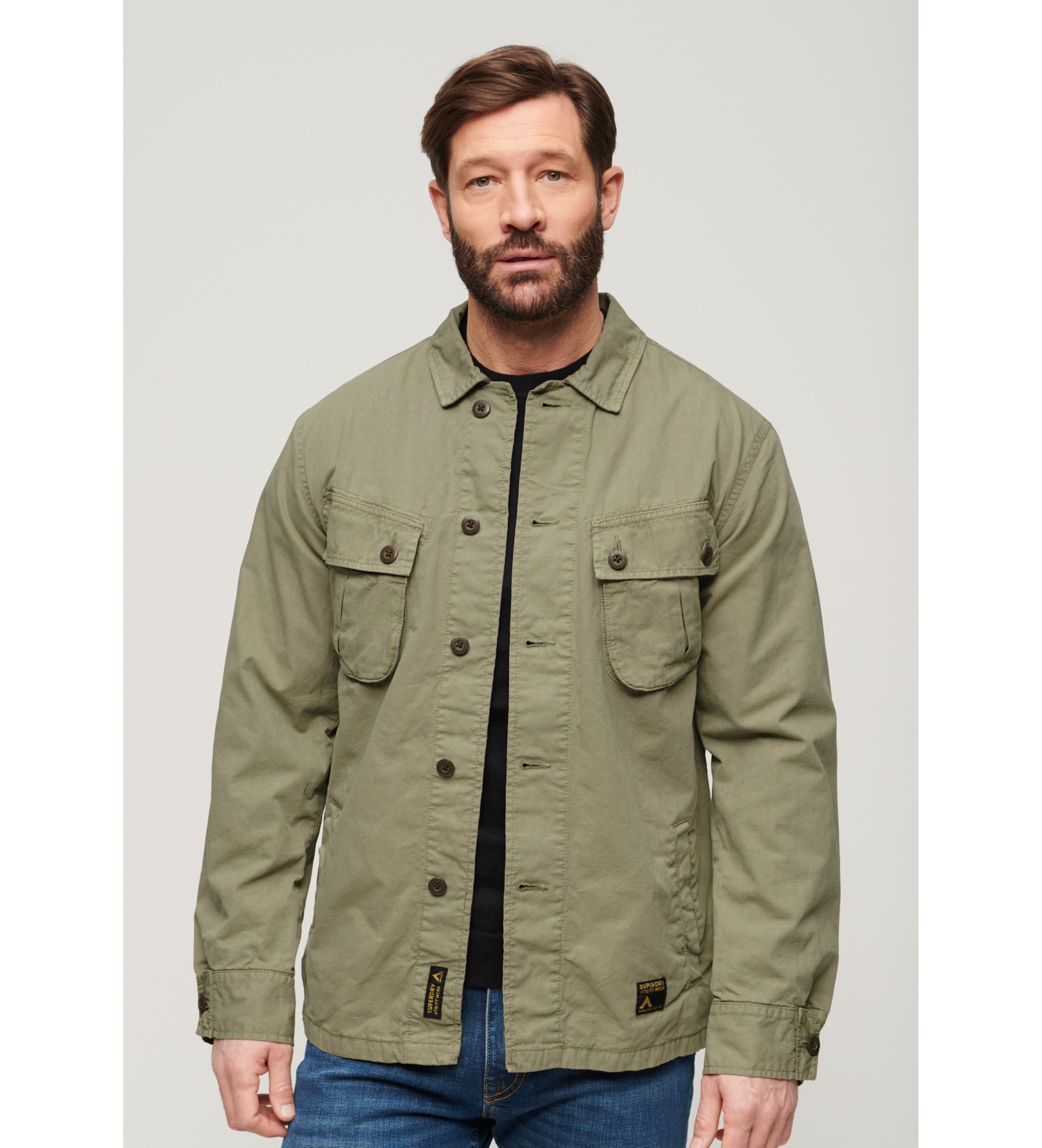 Superdry für Herren. M4010729A Grüne Militärjacke (S), Lässig, Baumwolle, Langarm