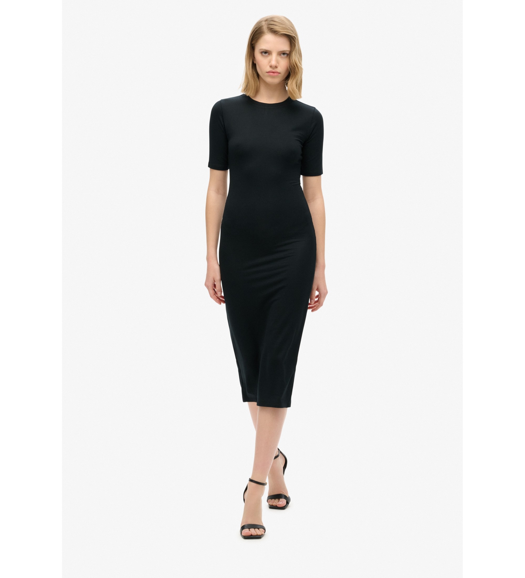 Superdry für Damen. W8011766A Kurzärmeliges Midi-Strickkleid engro (M), Schwarz, Lässig, Party, Klassisch, Modal, Kurzarm