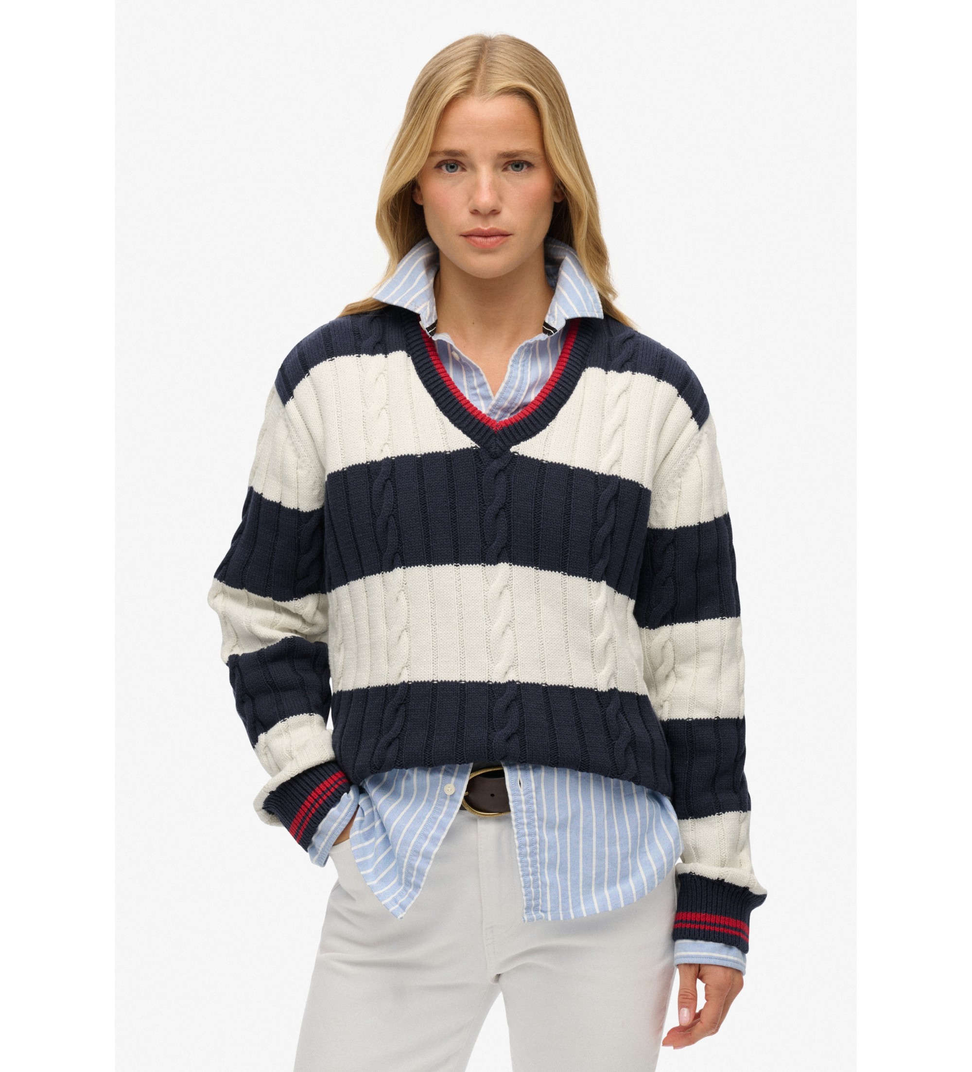 Superdry für Damen. W6110703A Gestreifter Oversized-Pullover weiß (M), Lässig, Baumwolle, Langarm