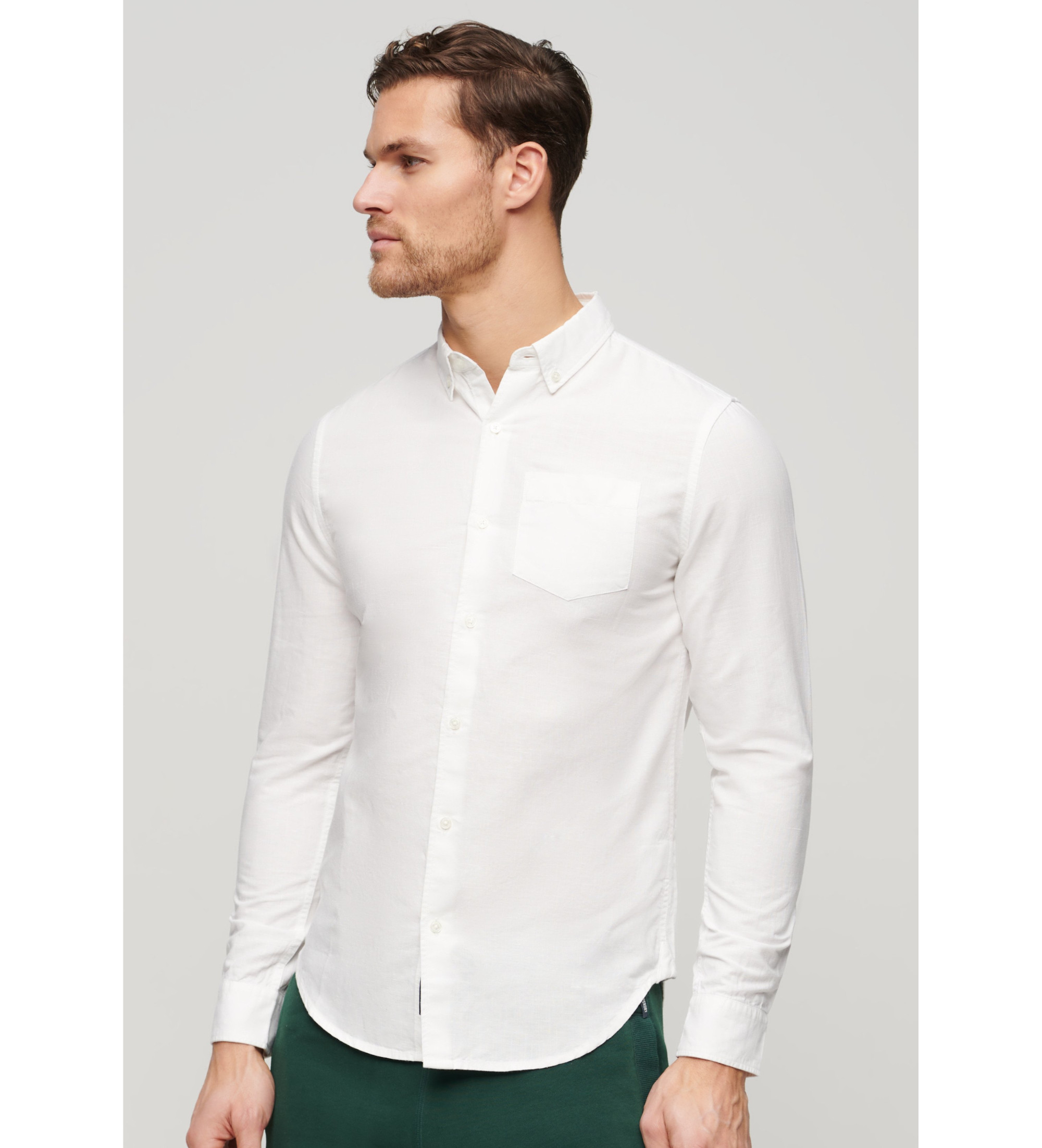Superdry für Herren. M4010696A Studios Hemd aus weißem Leinen (S), Lässig, Langarm