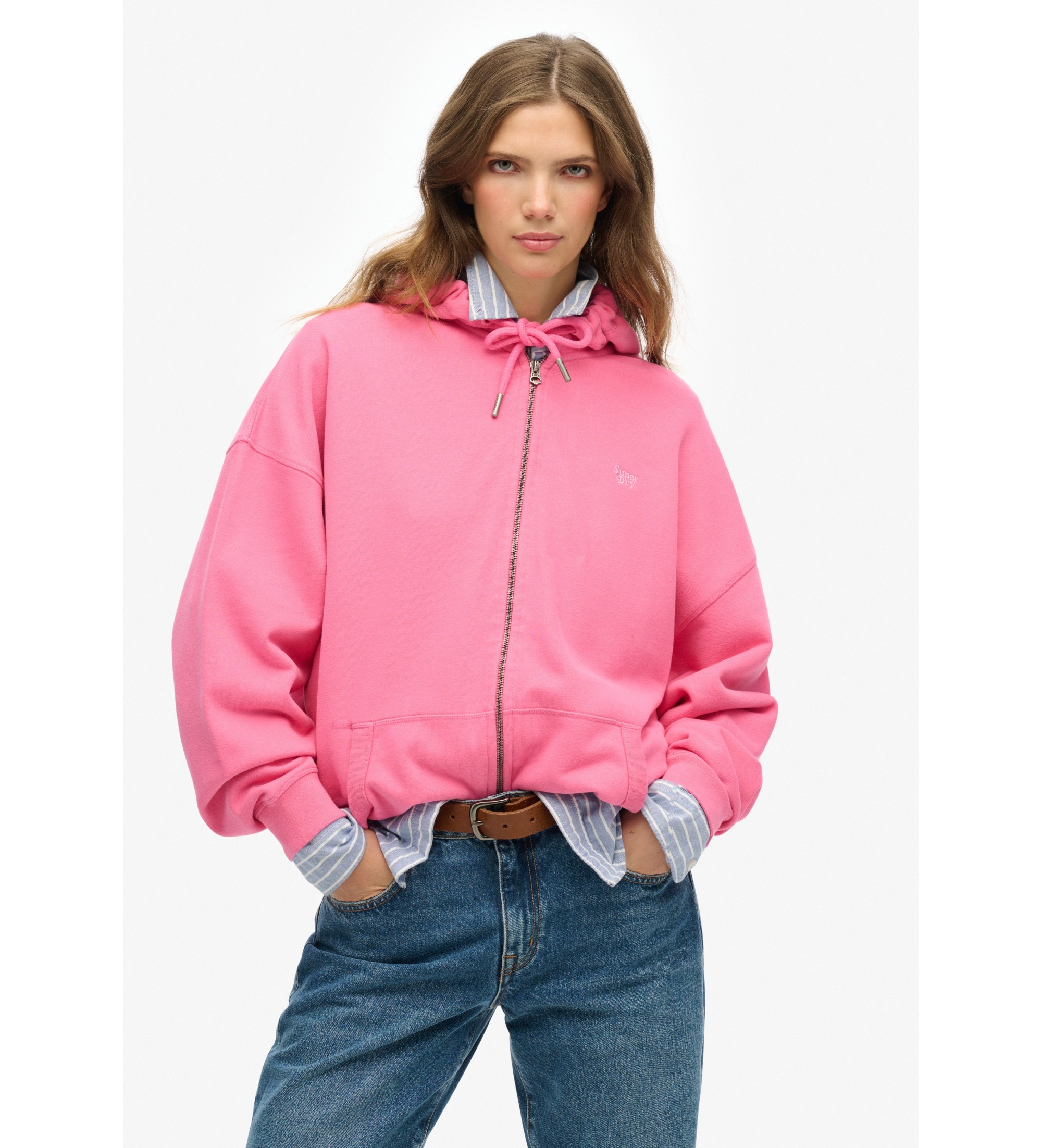 Superdry für Damen. W2012350A Studios Rosa Sweatshirt mit Reißverschluss (XS), Lässig, Recyceltes Polyester, Nachhaltig