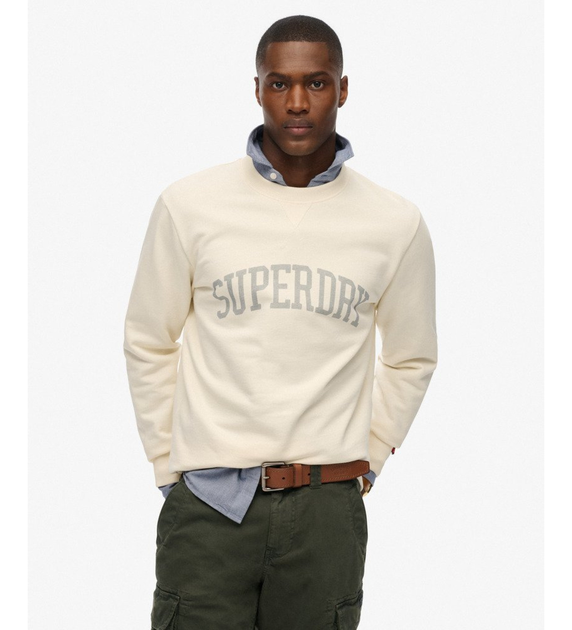 Superdry für Herren. M2014090A Athletic Ess Crew Sweatshirt off-white (M), Weiß, Lässig, Baumwolle, Langarm
