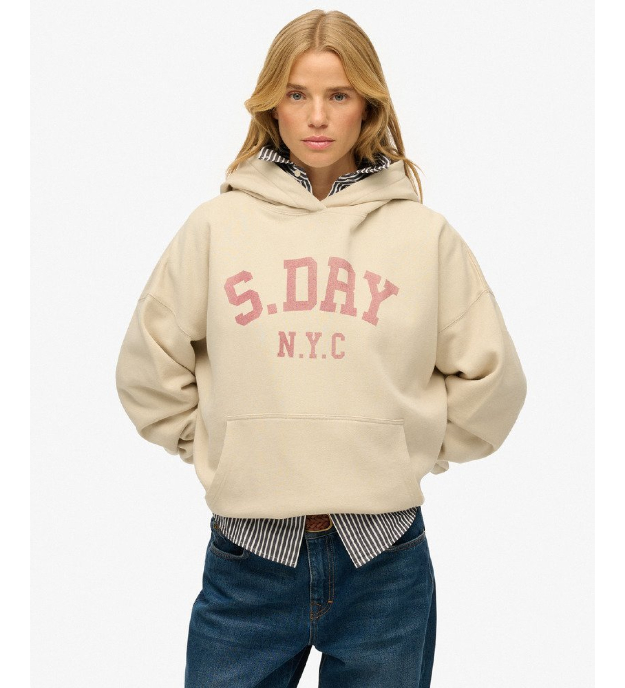 Superdry für Damen. W2012452A Athletic Essentials Relax beige Sweatshirt (XL), Lässig, Baumwolle