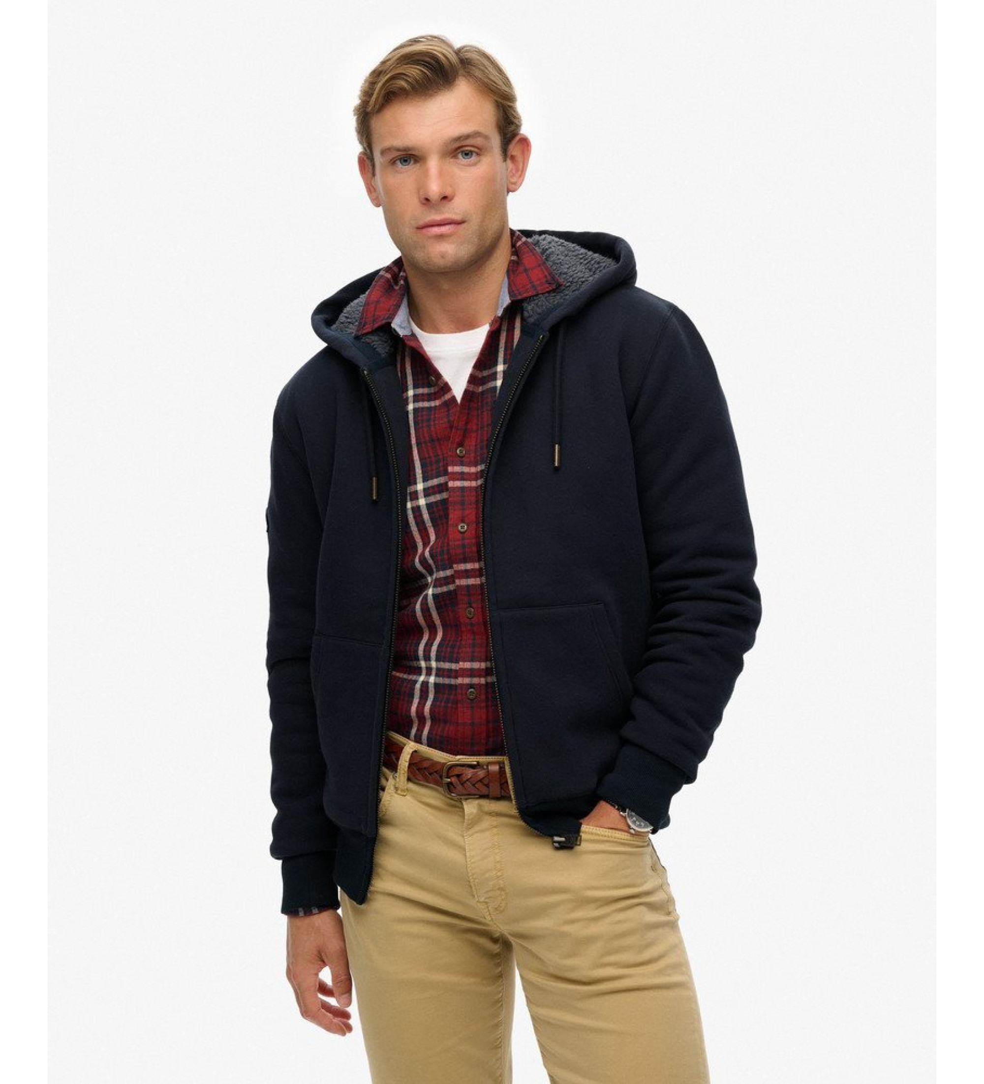 Superdry für Herren. M2014502A Borg Gefüttertes Sweatshirt navy (L), Lässig, Baumwolle, Langarm, Marine