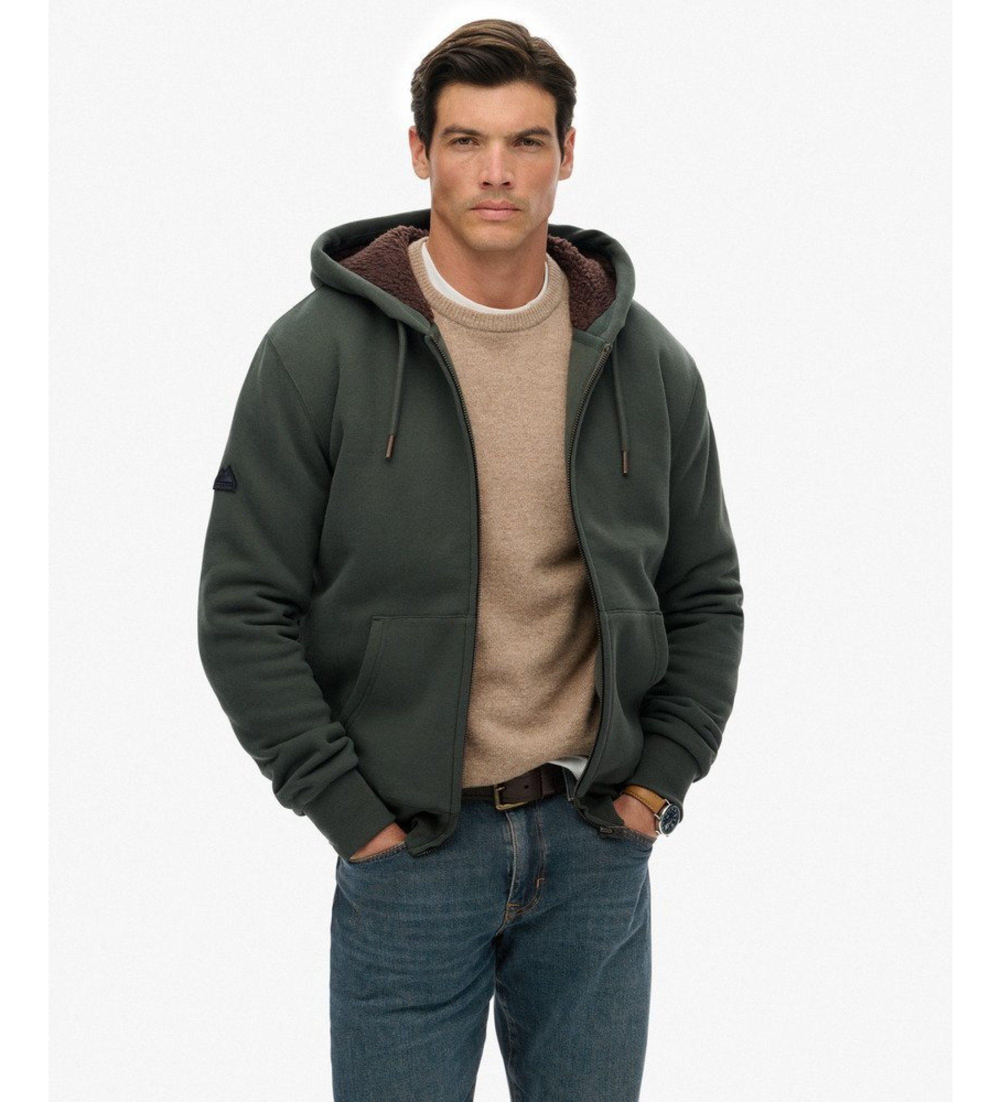 Superdry für Herren. M2014502A Borg Gefüttertes Sweatshirt grün (S), Lässig, Baumwolle